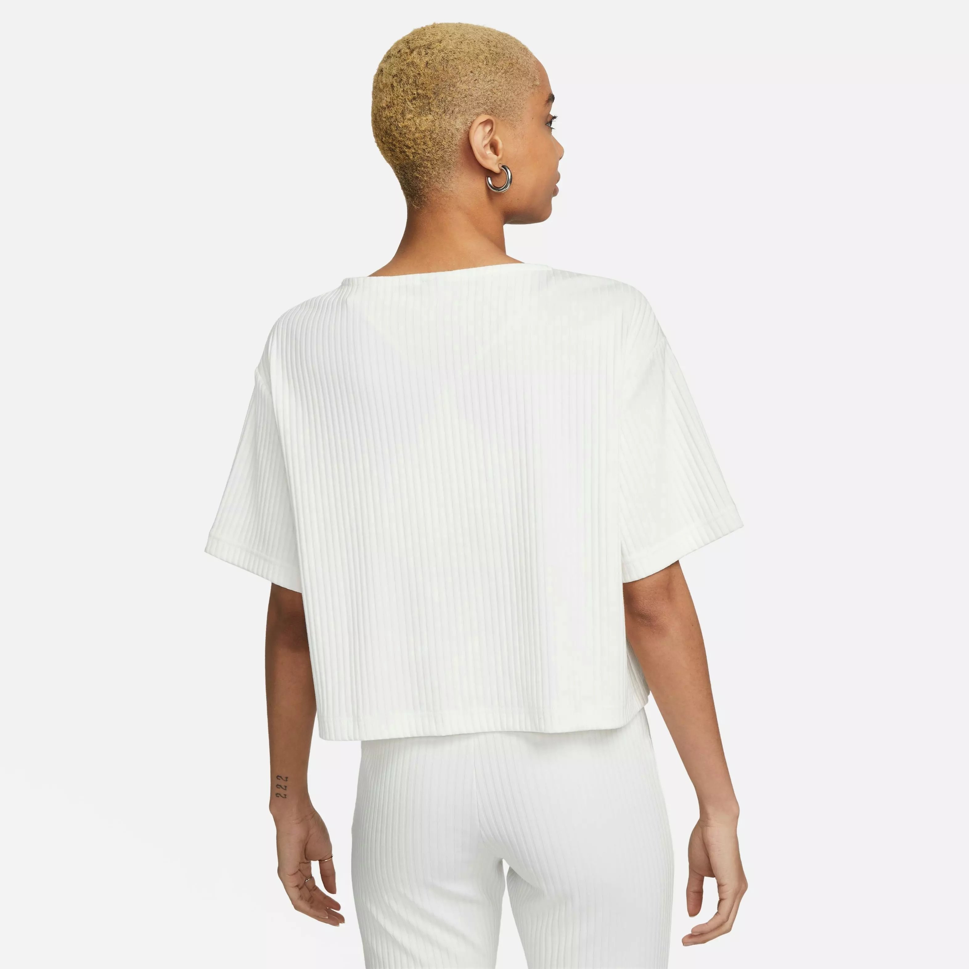 Nike Women's Sportswear Ribbed Jersey Short-Sleeve Top-Ivory - IVORY