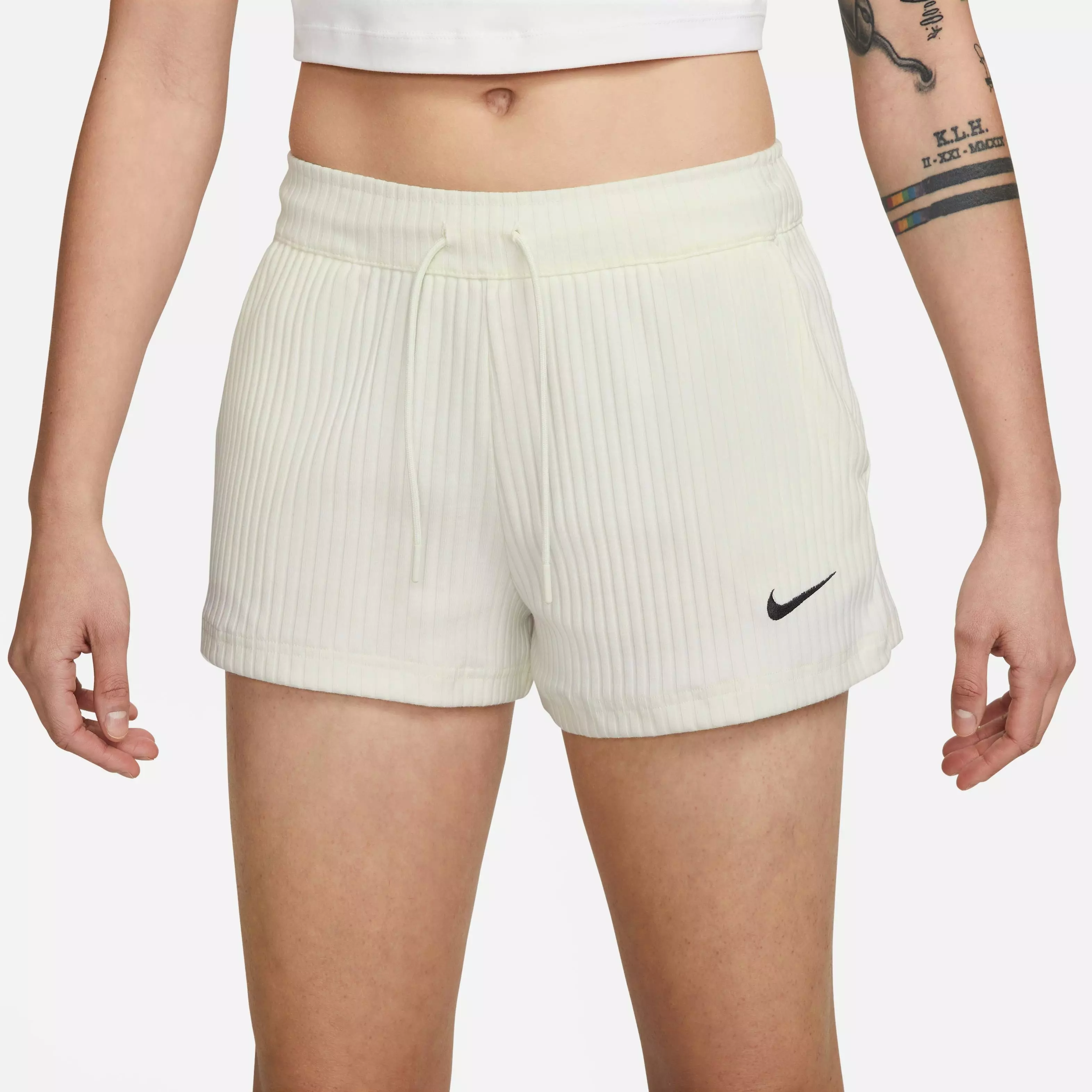 Nike Women's Sportswear Ribbed Jersey Shorts-Ivory - IVORY