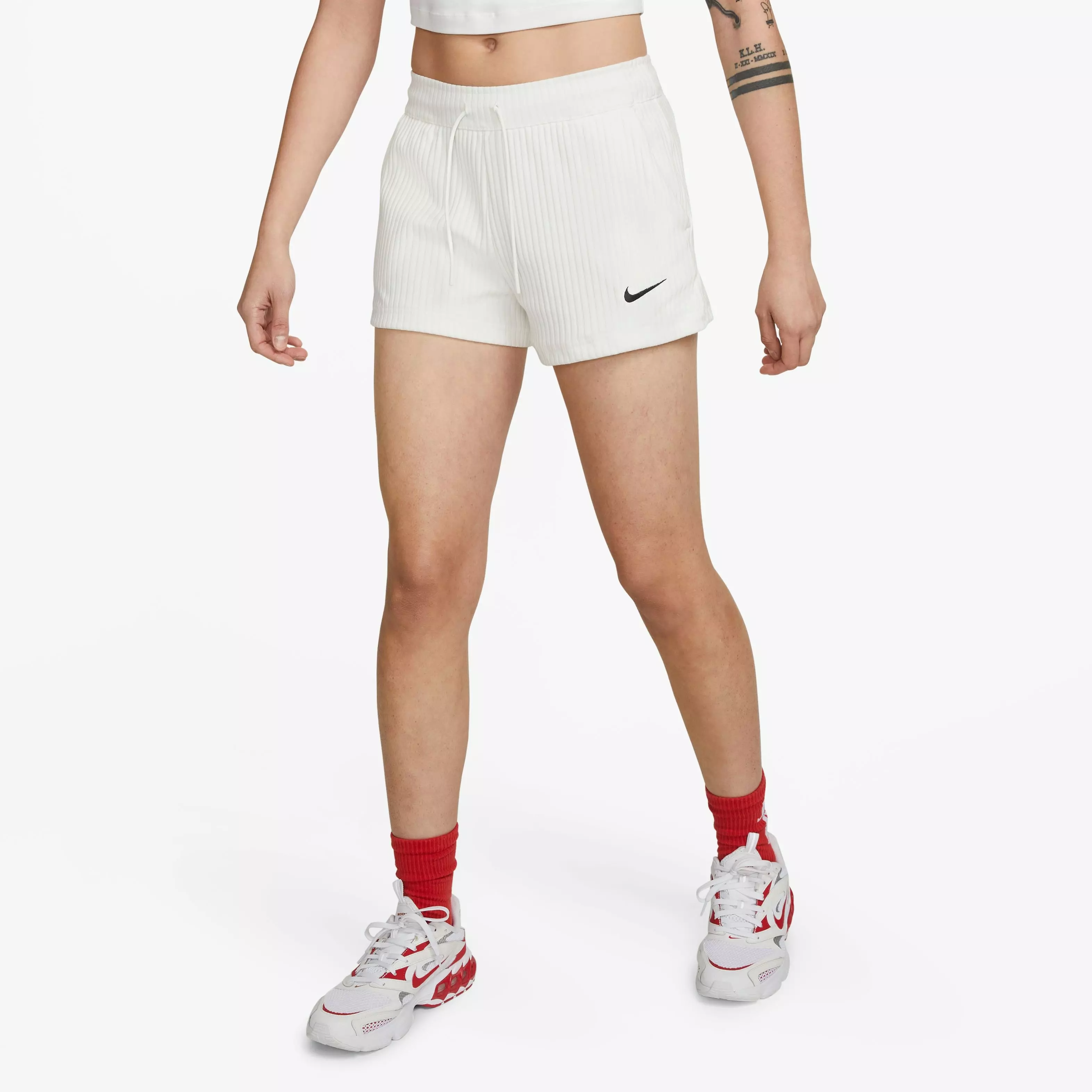 Nike Women's Sportswear Ribbed Jersey Shorts-Ivory - IVORY