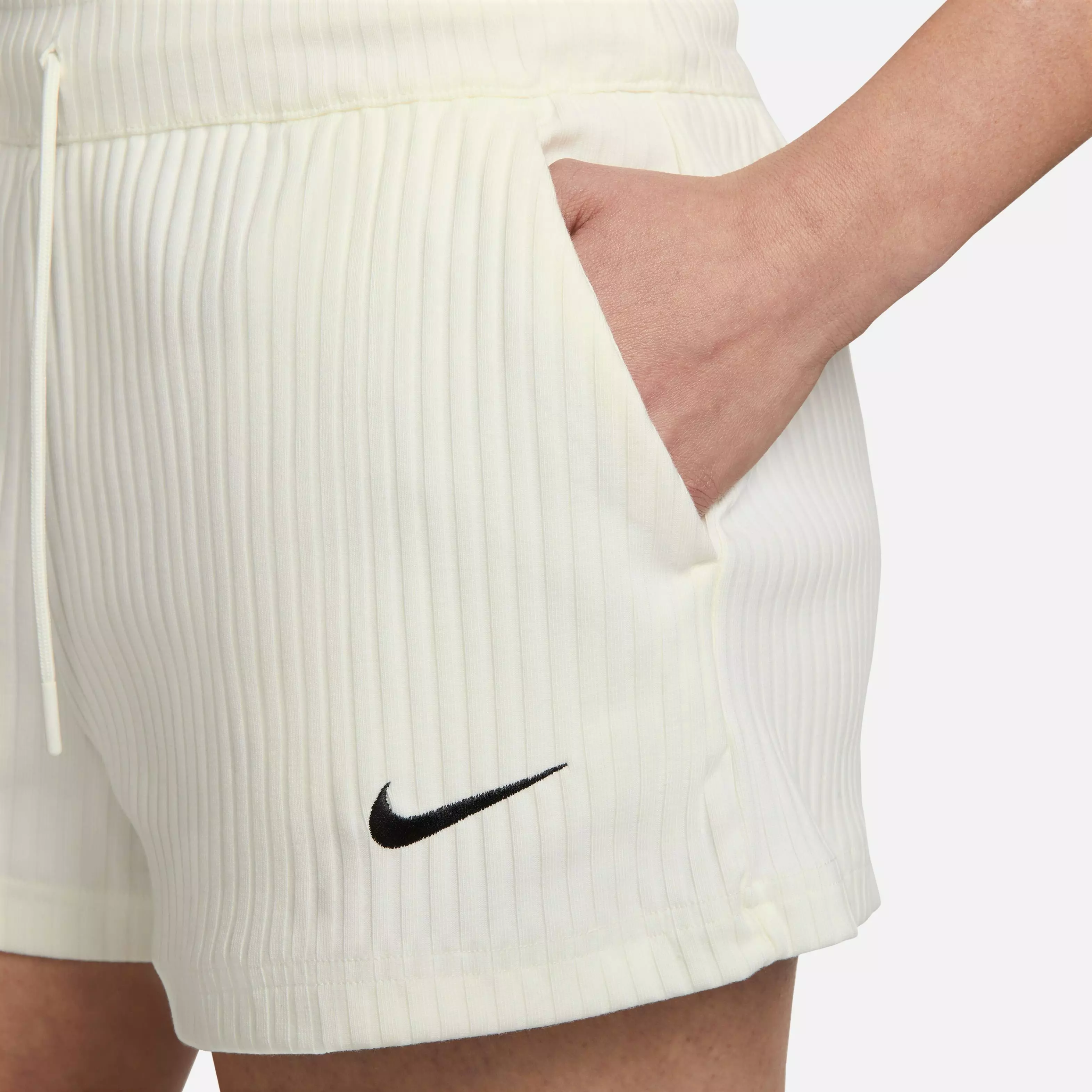 Nike Women's Sportswear Ribbed Jersey Shorts-Ivory - IVORY