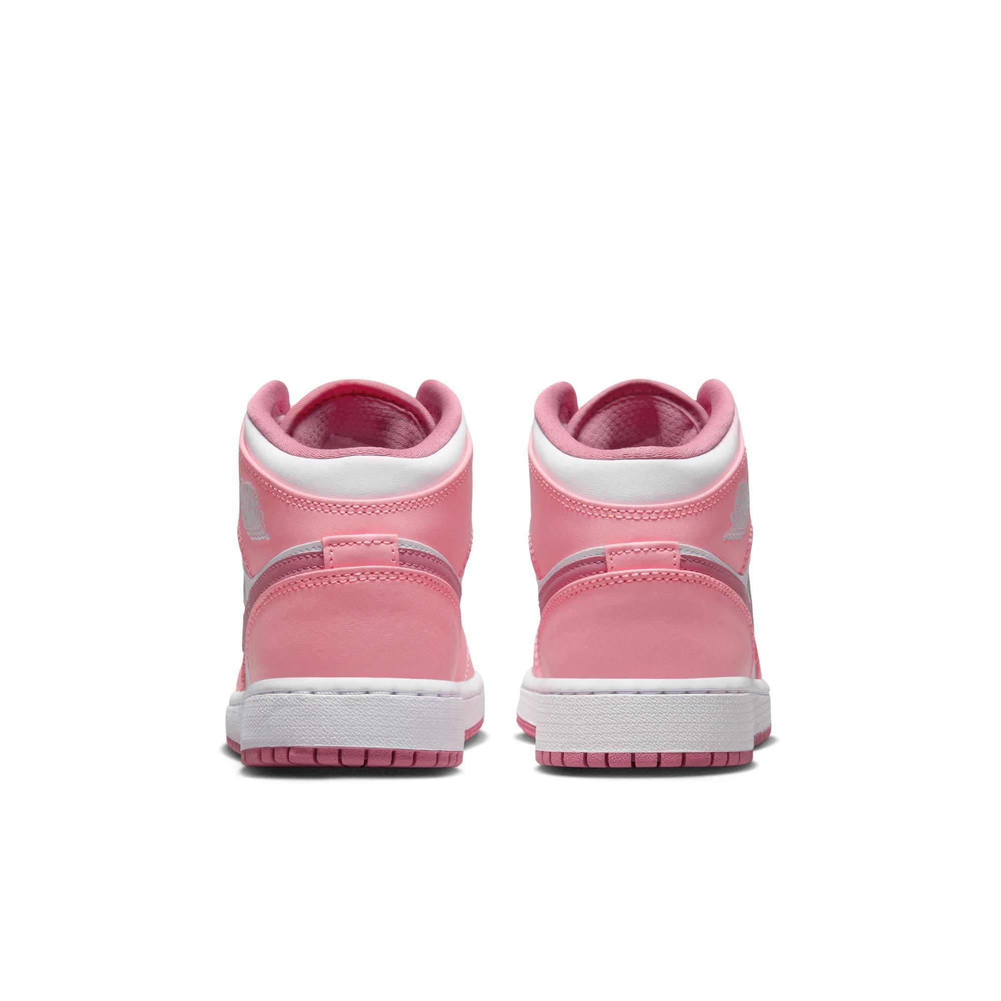 Jordan 1 Mid "Coral Chalk/Desert Berry/White" Grade School Girls' Shoe - PINK/WHITE Thumbnail View 9