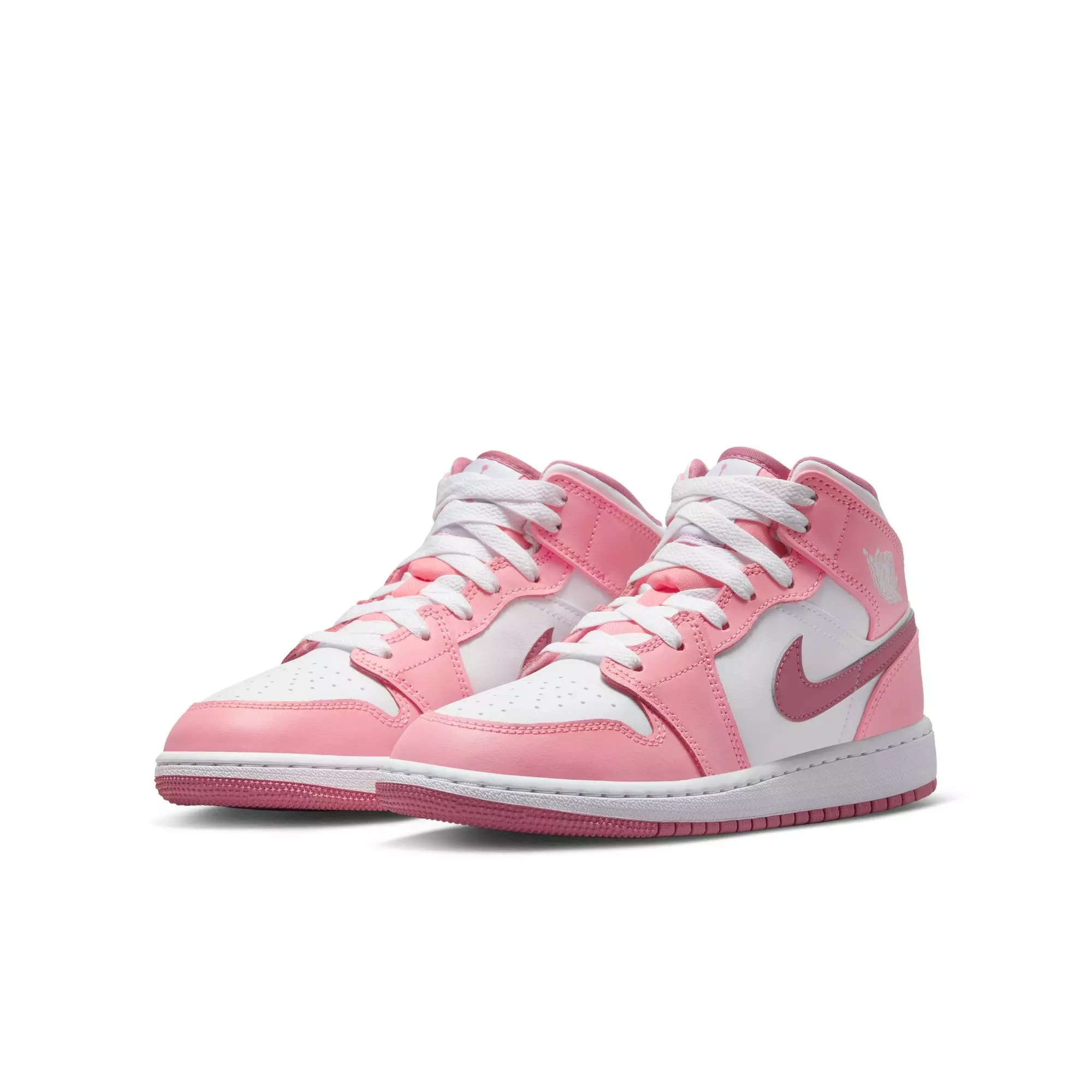 Jordan 1 Mid "Coral Chalk/Desert Berry/White" Grade School Girls' Shoe - PINK/WHITE