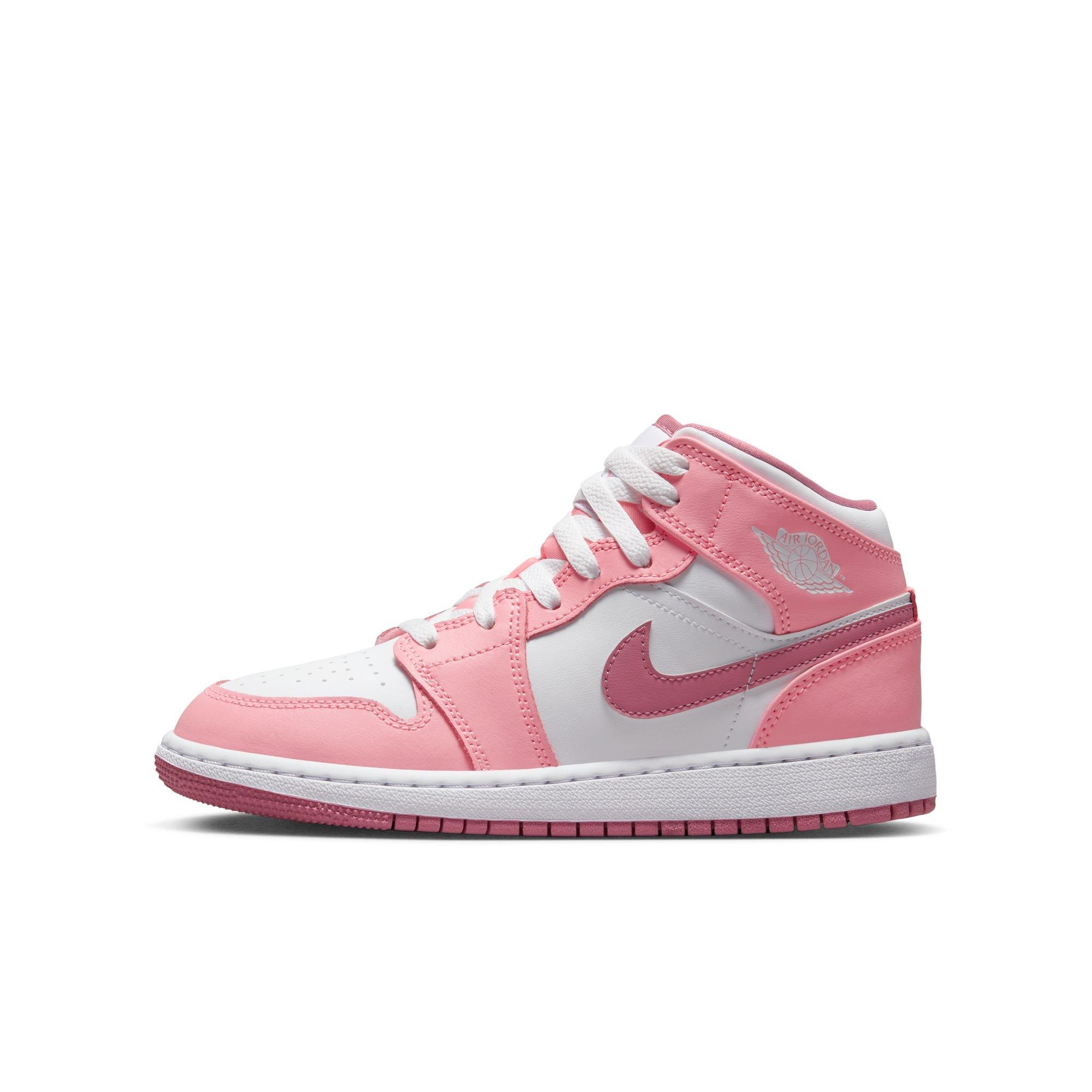 Jordan 1 Mid "Coral Chalk/Desert Berry/White" Grade School Girls' Shoe - PINK/WHITE Thumbnail View 5