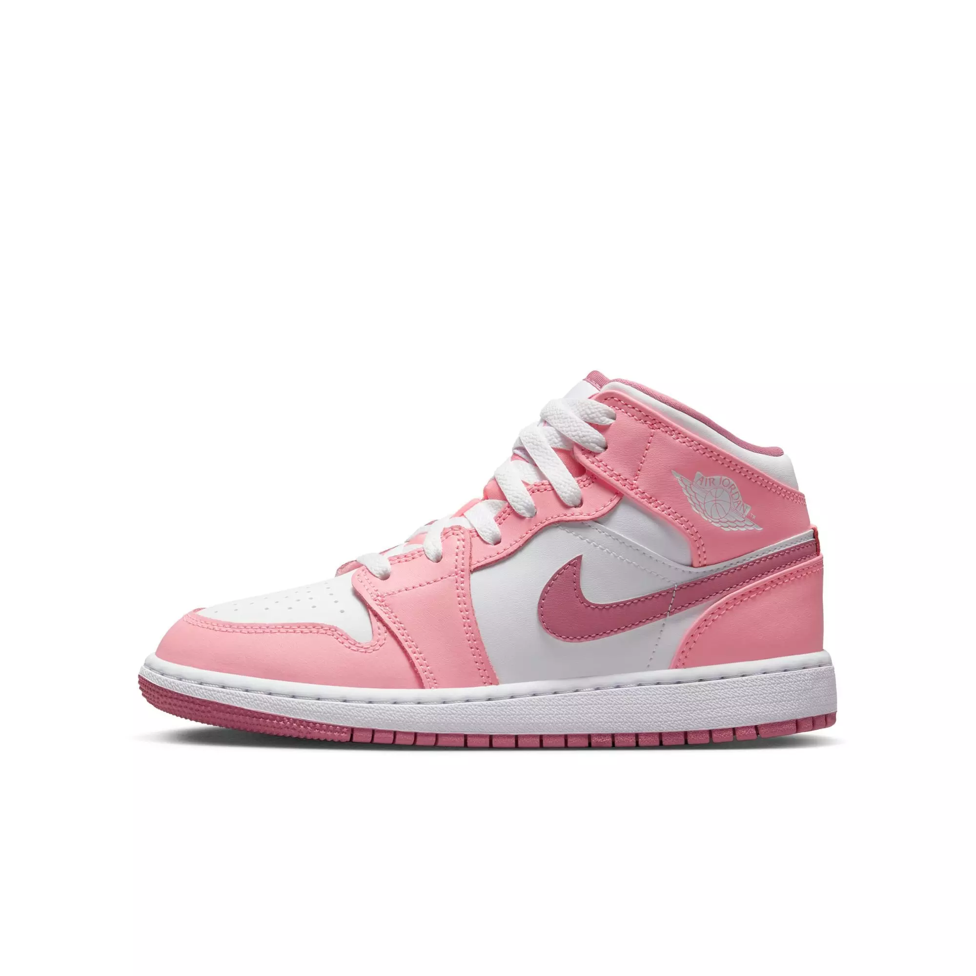 Jordan 1 Mid "Coral Chalk/Desert Berry/White" Grade School Girls' Shoe - PINK/WHITE
