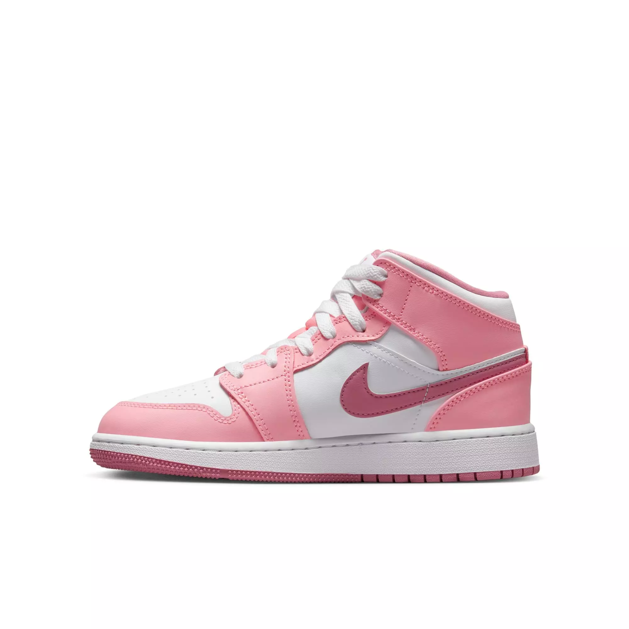Jordan 1 Mid "Coral Chalk/Desert Berry/White" Grade School Girls' Shoe - PINK/WHITE