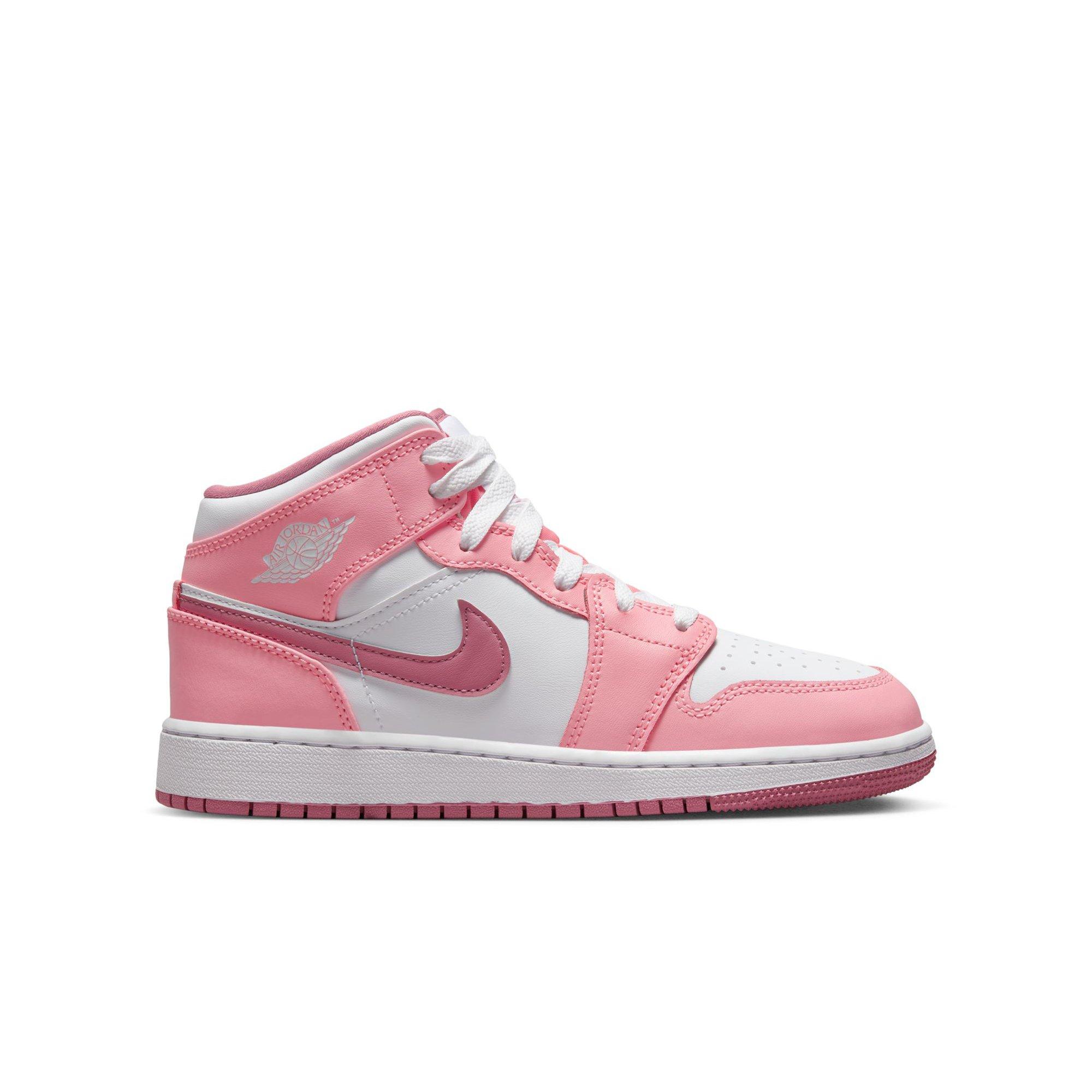 Jordan 1 Mid "Coral Chalk/Desert Berry/White" Grade School Girls' Shoe - PINK/WHITE Thumbnail View 1