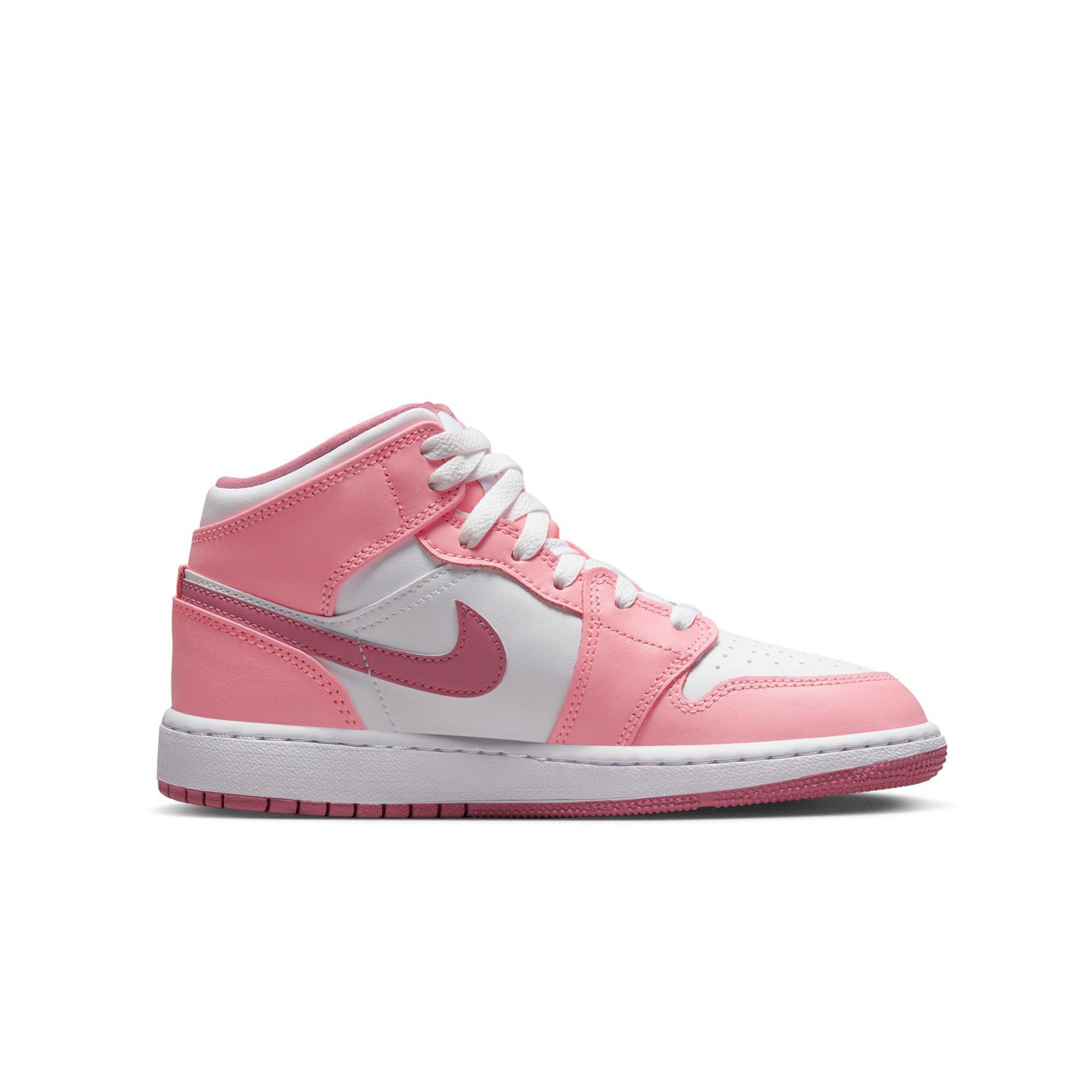Jordan 1 Mid "Coral Chalk/Desert Berry/White" Grade School Girls' Shoe - PINK/WHITE Thumbnail View 2