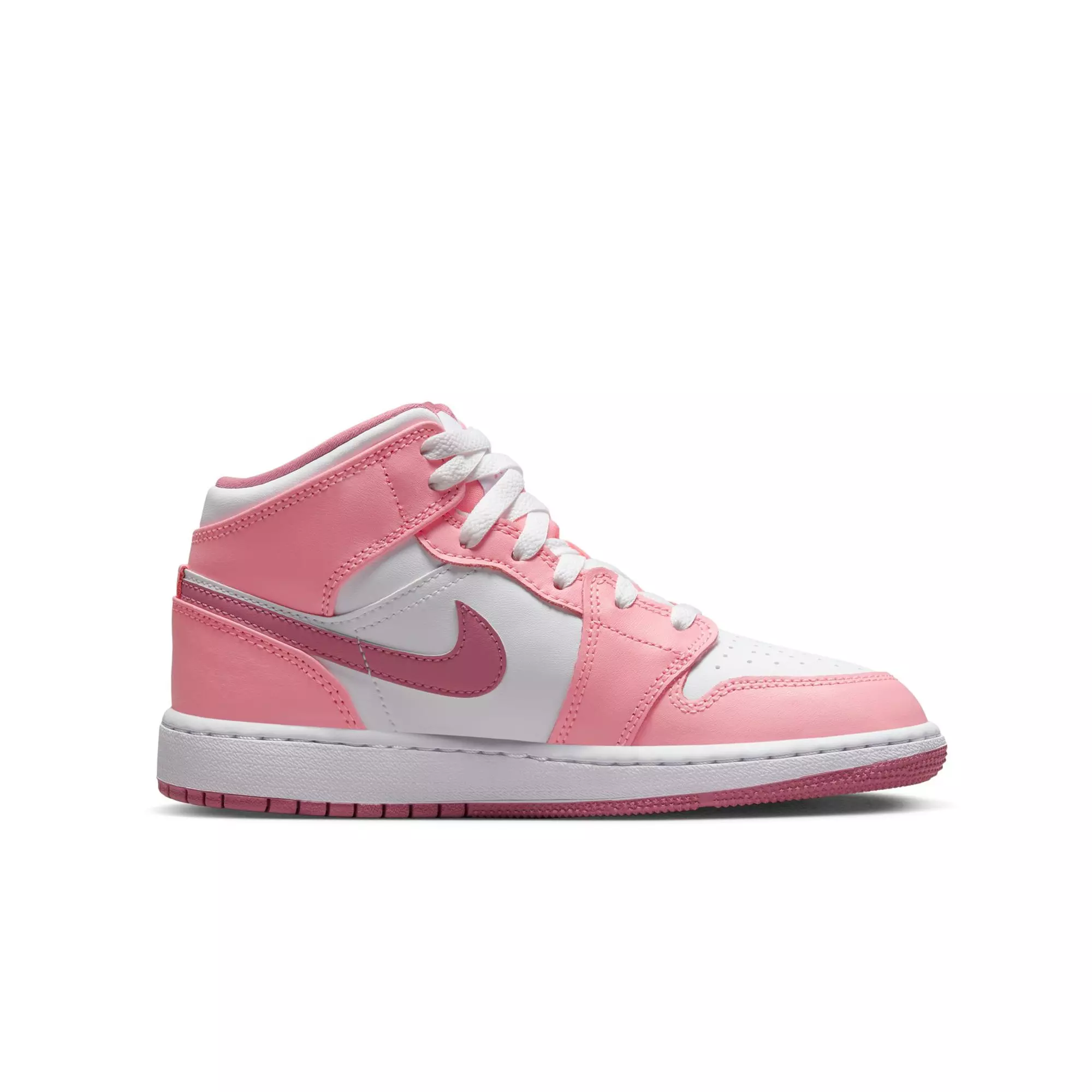 Jordan 1 Mid "Coral Chalk/Desert Berry/White" Grade School Girls' Shoe - PINK/WHITE