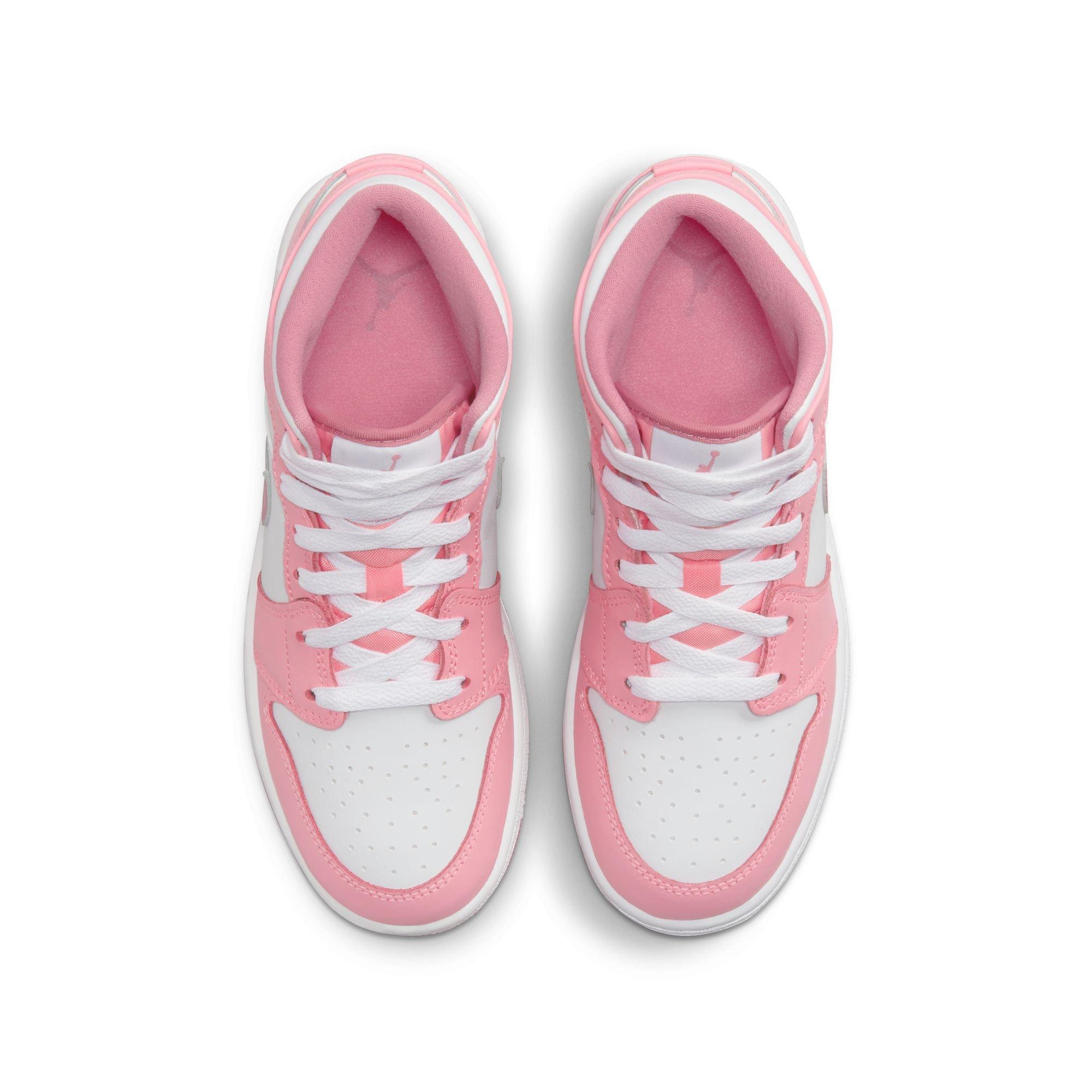 Jordan 1 Mid "Coral Chalk/Desert Berry/White" Grade School Girls' Shoe - PINK/WHITE Thumbnail View 8