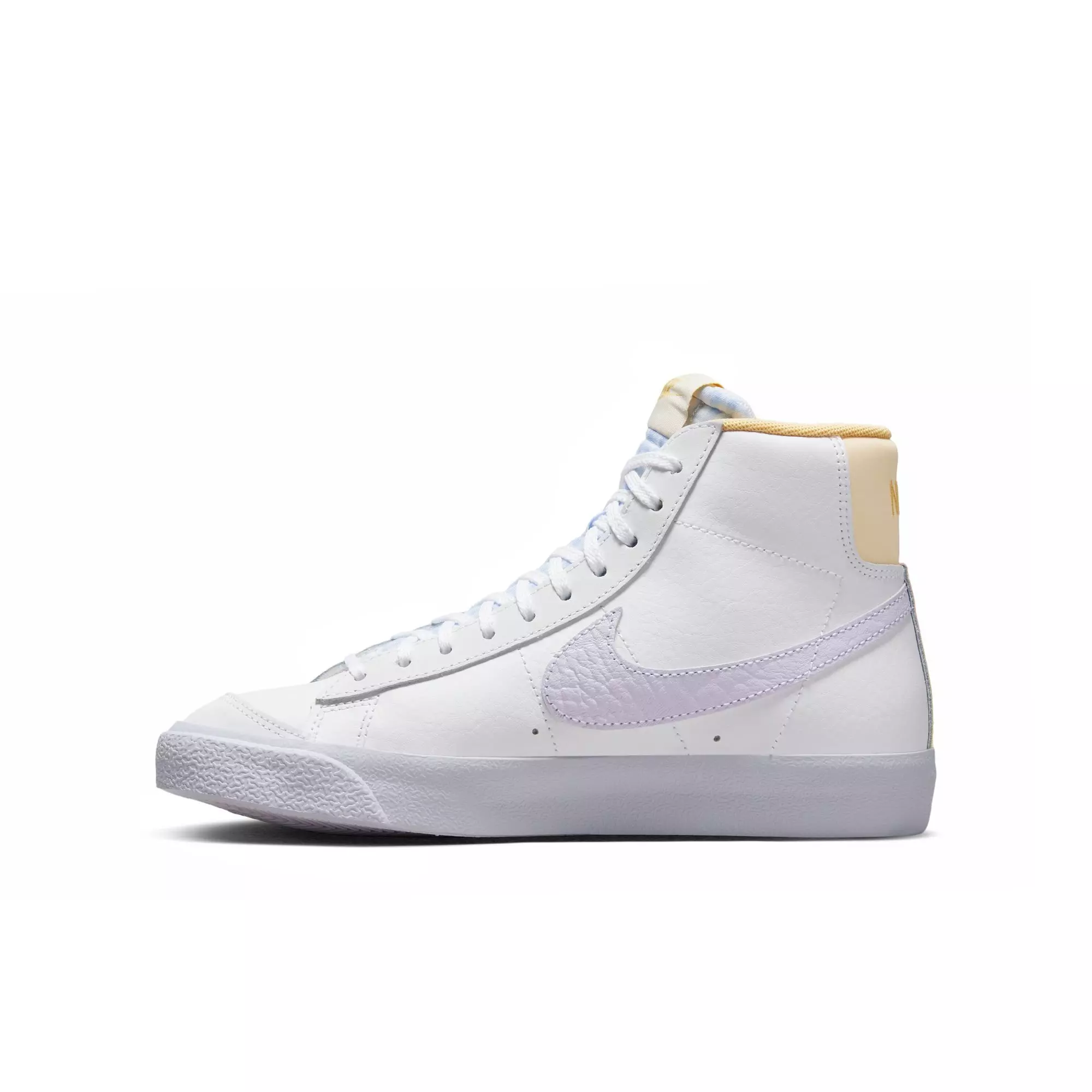 Nike Blazer Mid "White/Oxygen Purple/Coconut Milk" Grade School Girls' Shoe - PURPLE/YELLOW
