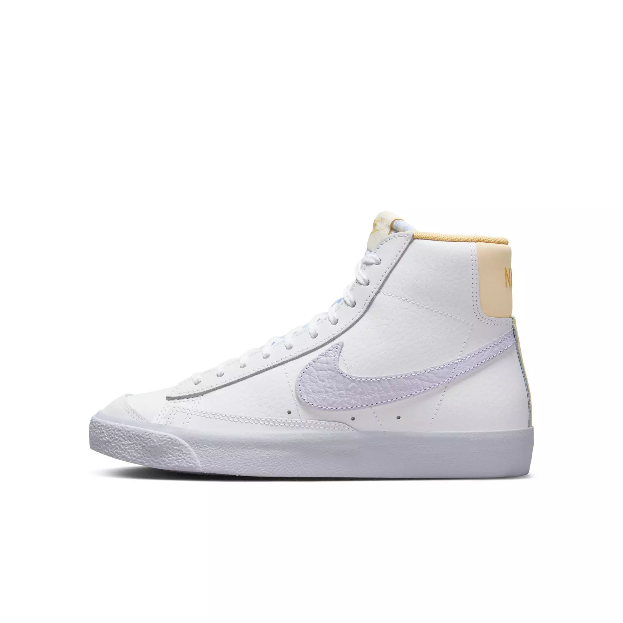 Nike Blazer Mid "White/Oxygen Purple/Coconut Milk" Grade School Girls' Shoe - PURPLE/YELLOW
