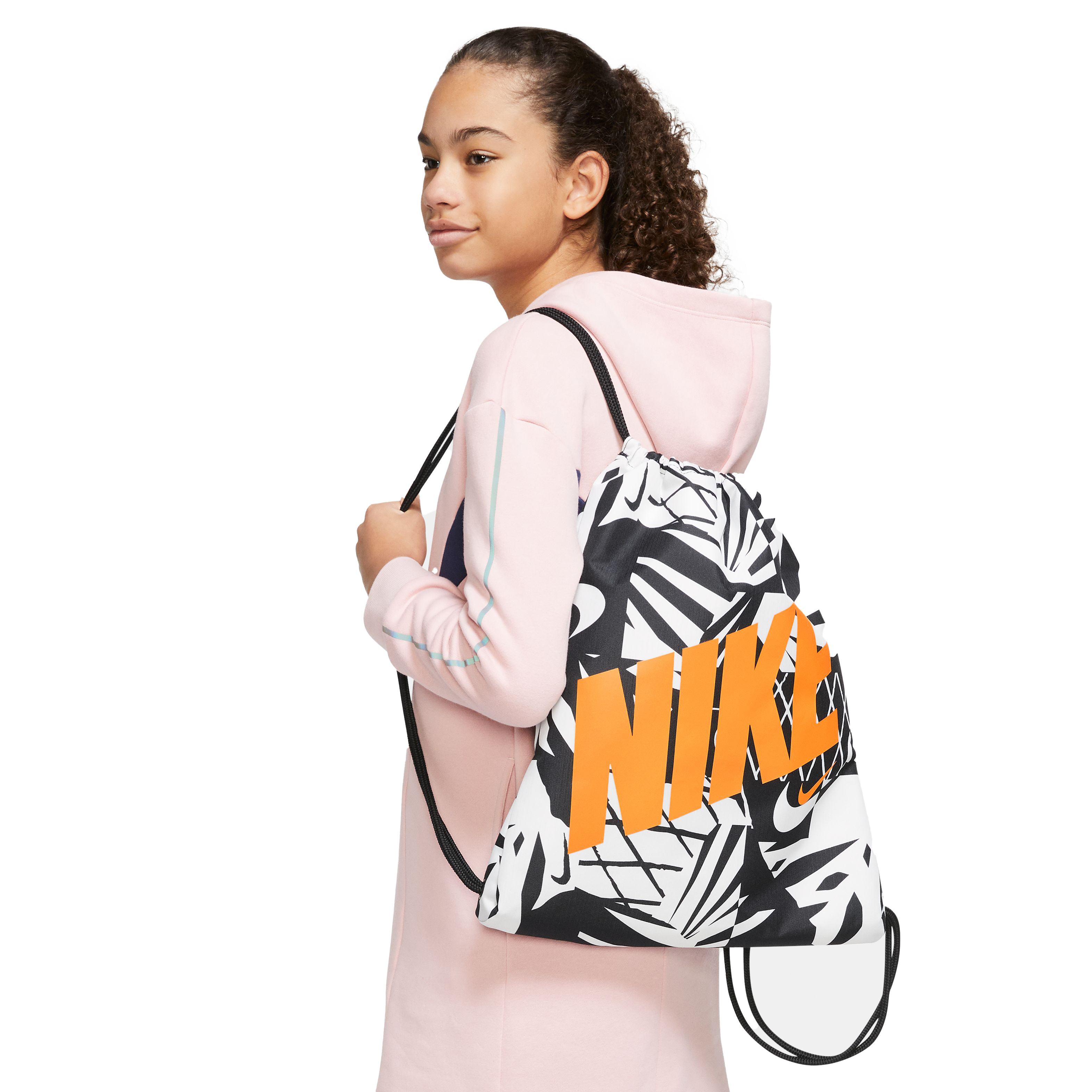 Nike Big Kids' Drawstring Bag-Black/White - BLACK/WHITE Thumbnail View 6