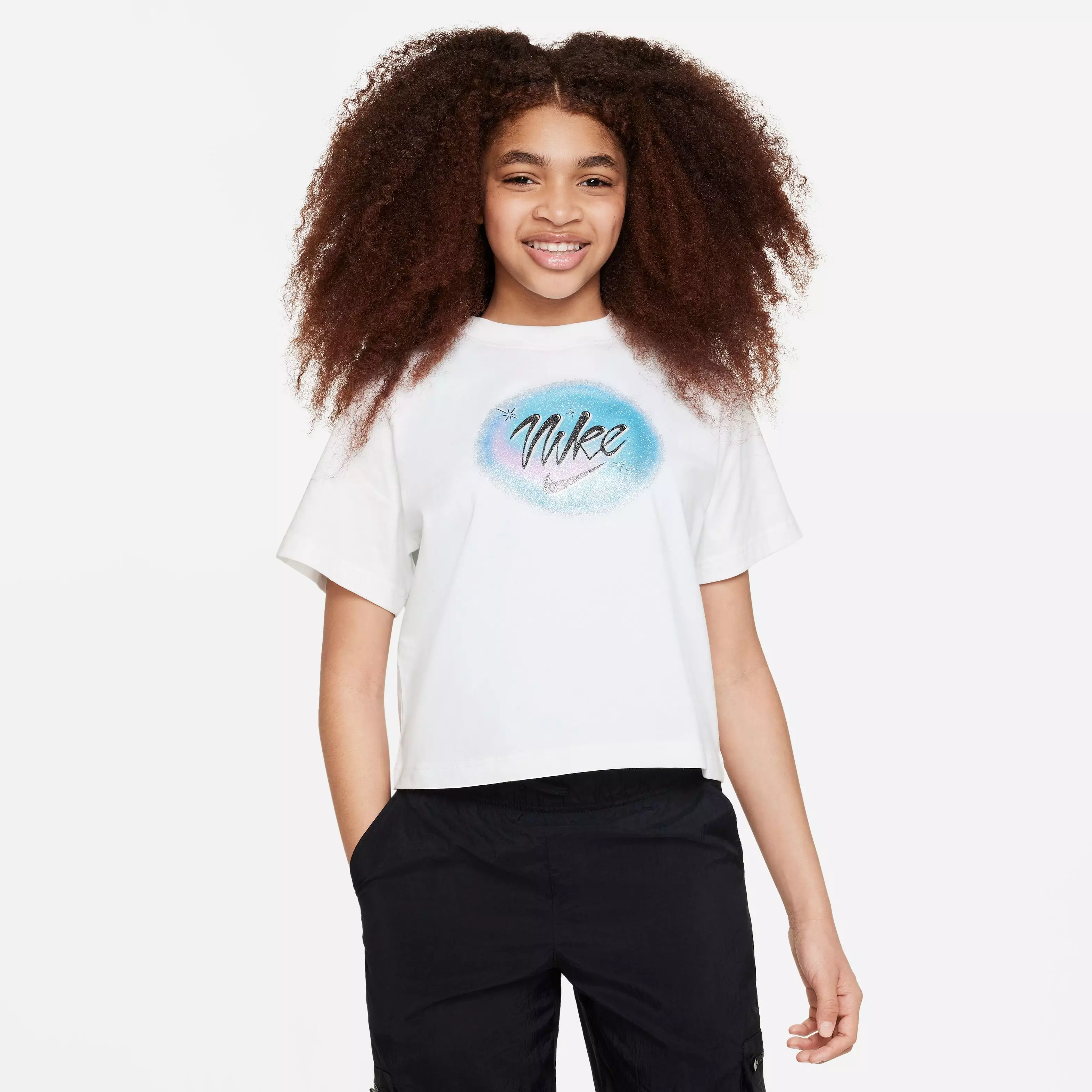 Nike Big Girls' Sportswear Box Tee-White - WHITE
