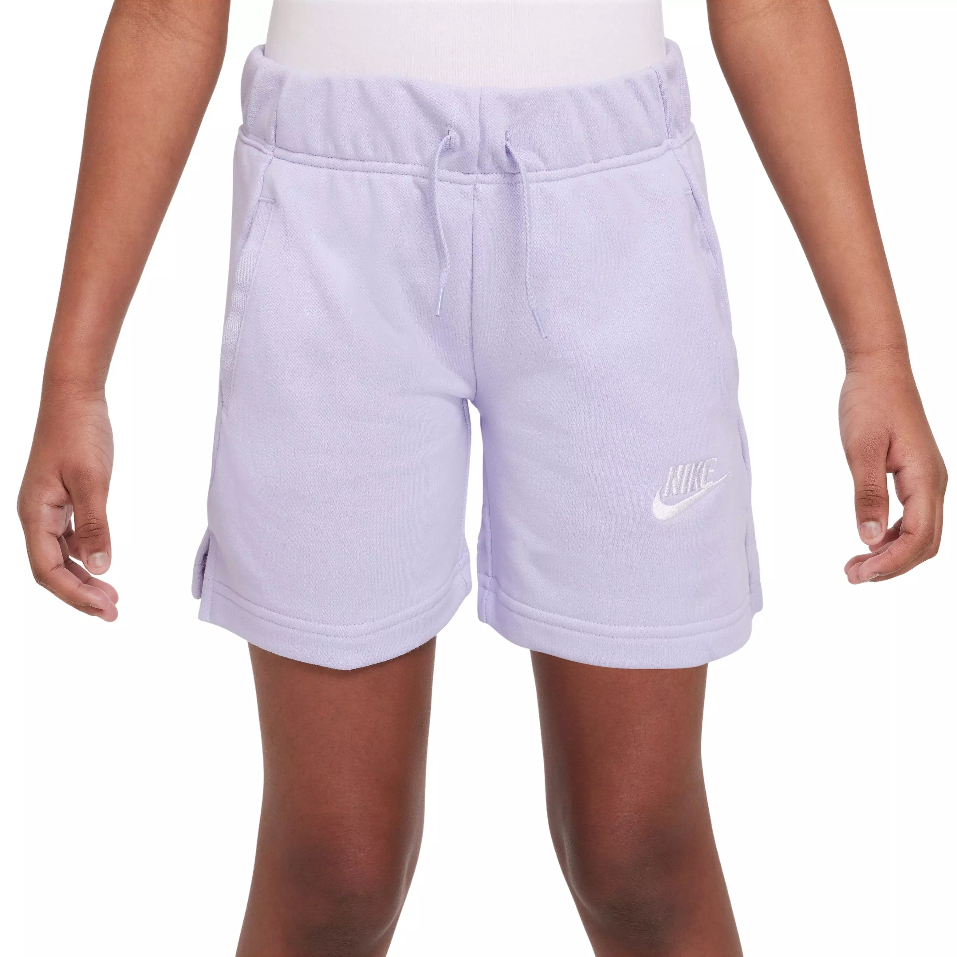 Nike Big Girls' Sportswear Club French Terry Shorts-Purple/White - PURPLE/WHITE