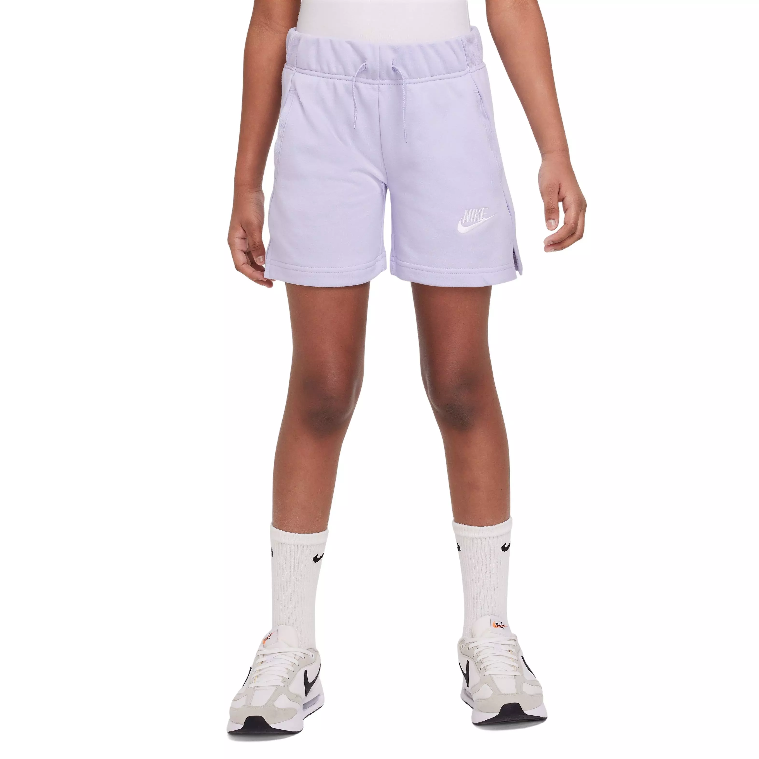 Nike Big Girls' Sportswear Club French Terry Shorts-Purple/White - PURPLE/WHITE