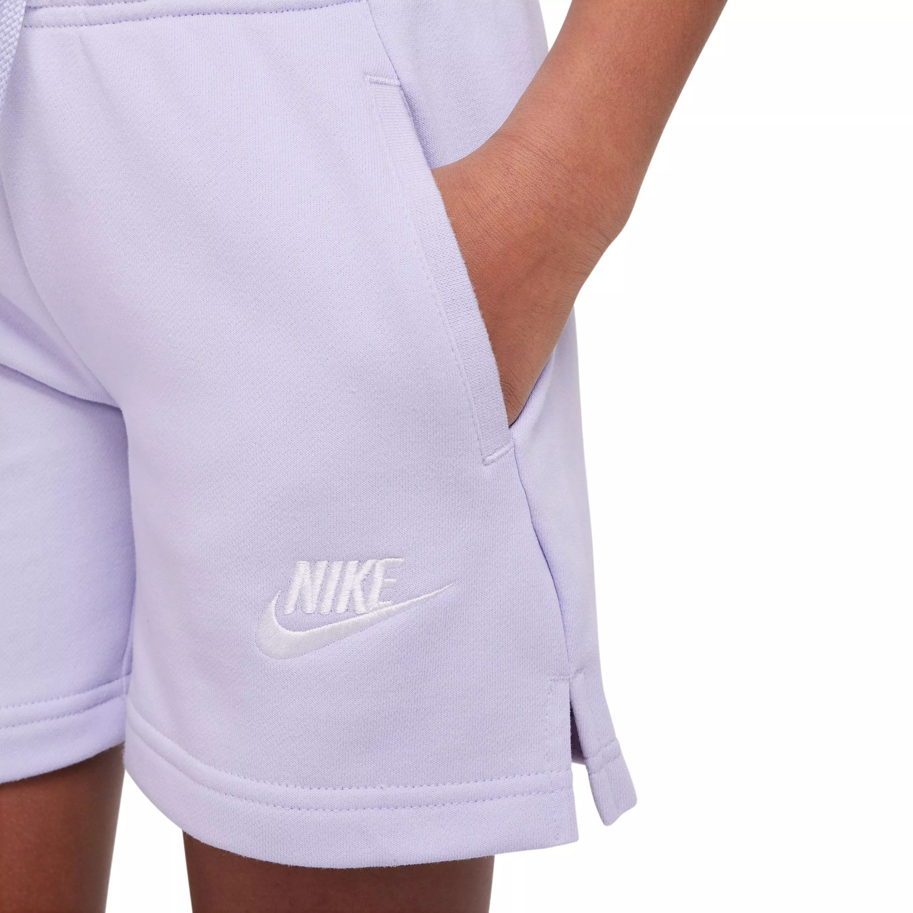 Nike Big Girls' Sportswear Club French Terry Shorts-Purple/White - PURPLE/WHITE