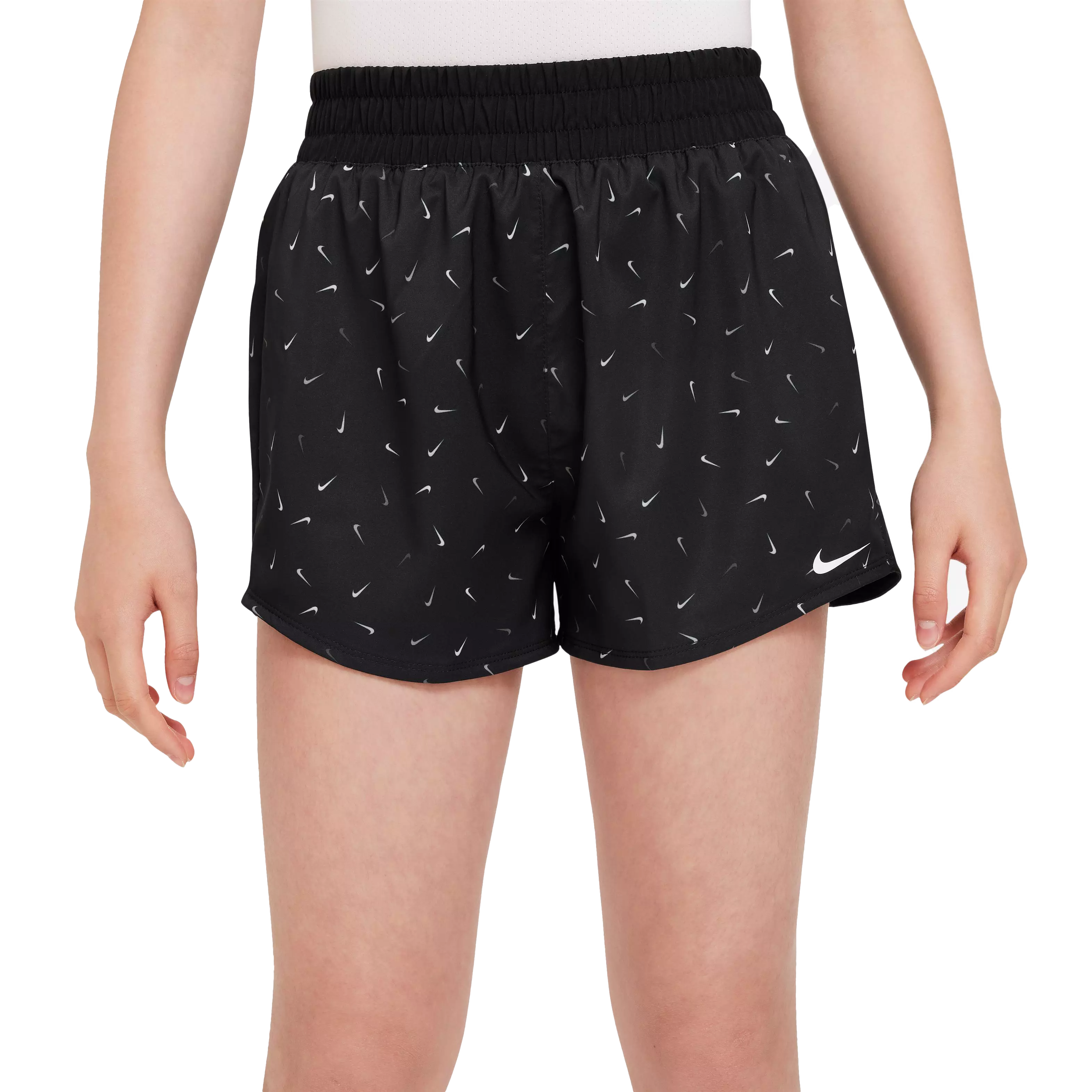 Nike Big Girls' Dri-FIT One High-Waisted Swoosh All Over Print Shorts - BLACK
