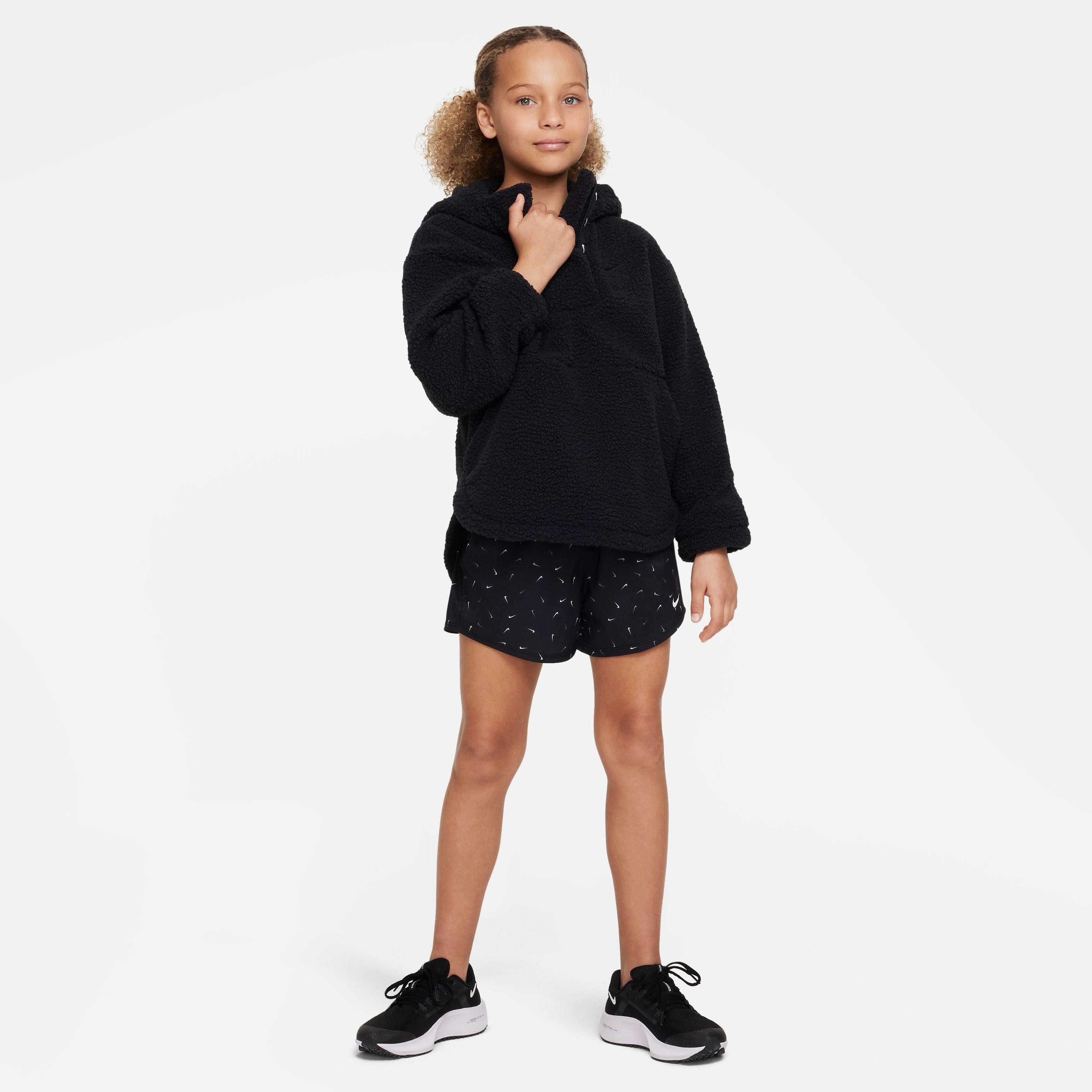 Nike Big Girls' Dri-FIT One High-Waisted Swoosh All Over Print Shorts - BLACK Thumbnail View 4