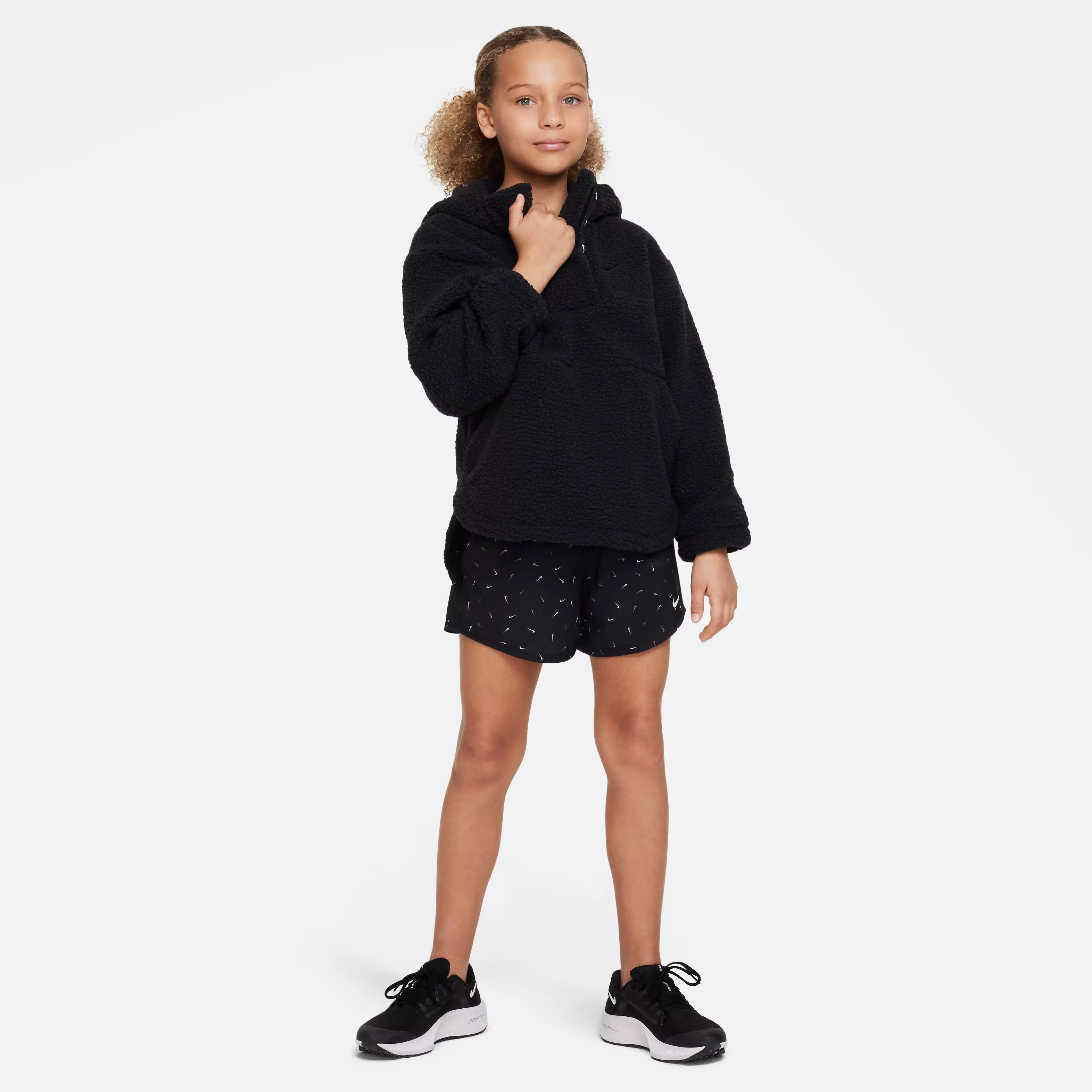 Nike Big Girls' Dri-FIT One High-Waisted Swoosh All Over Print Shorts - BLACK