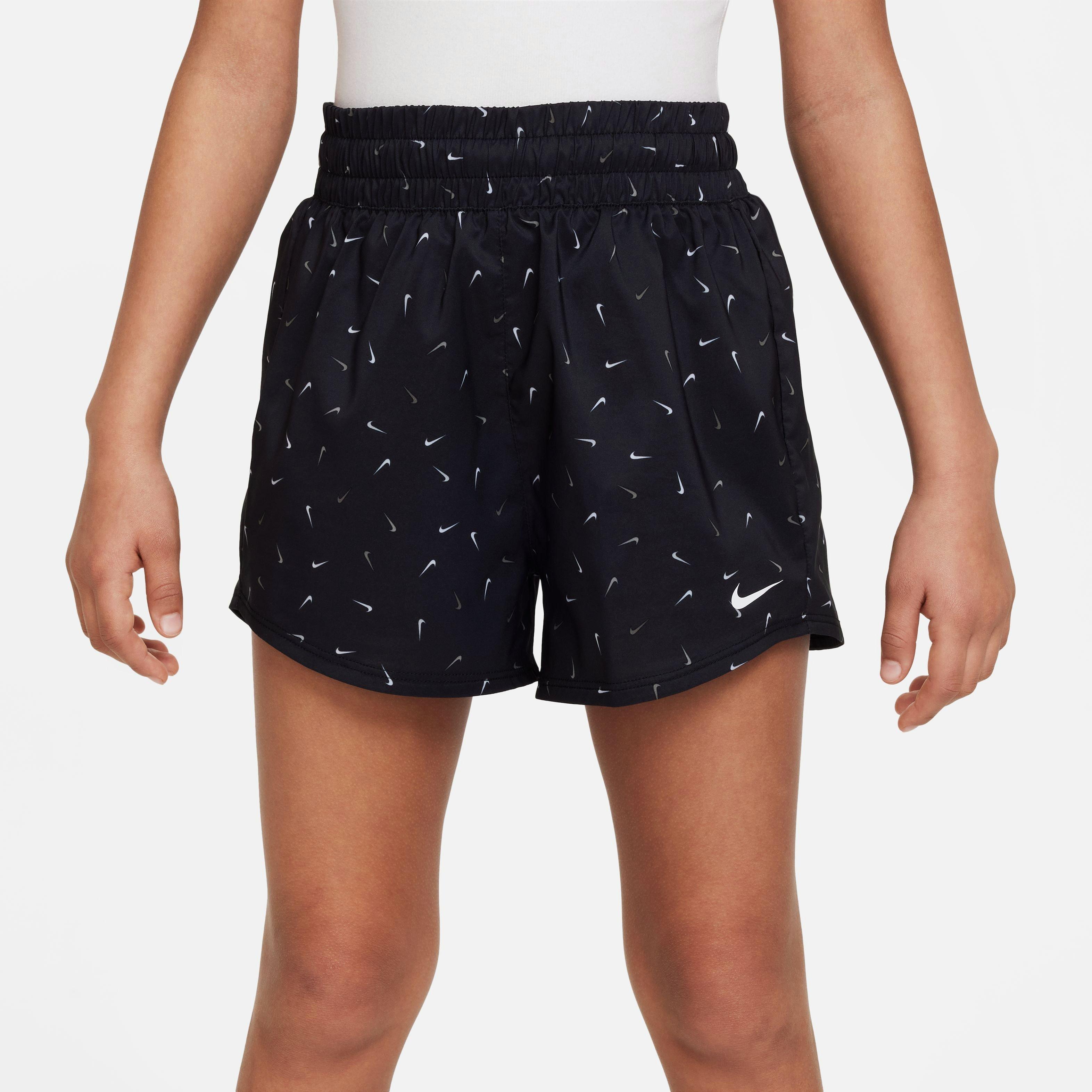 Nike Big Girls' Dri-FIT One High-Waisted Swoosh All Over Print Shorts - BLACK Thumbnail View 1