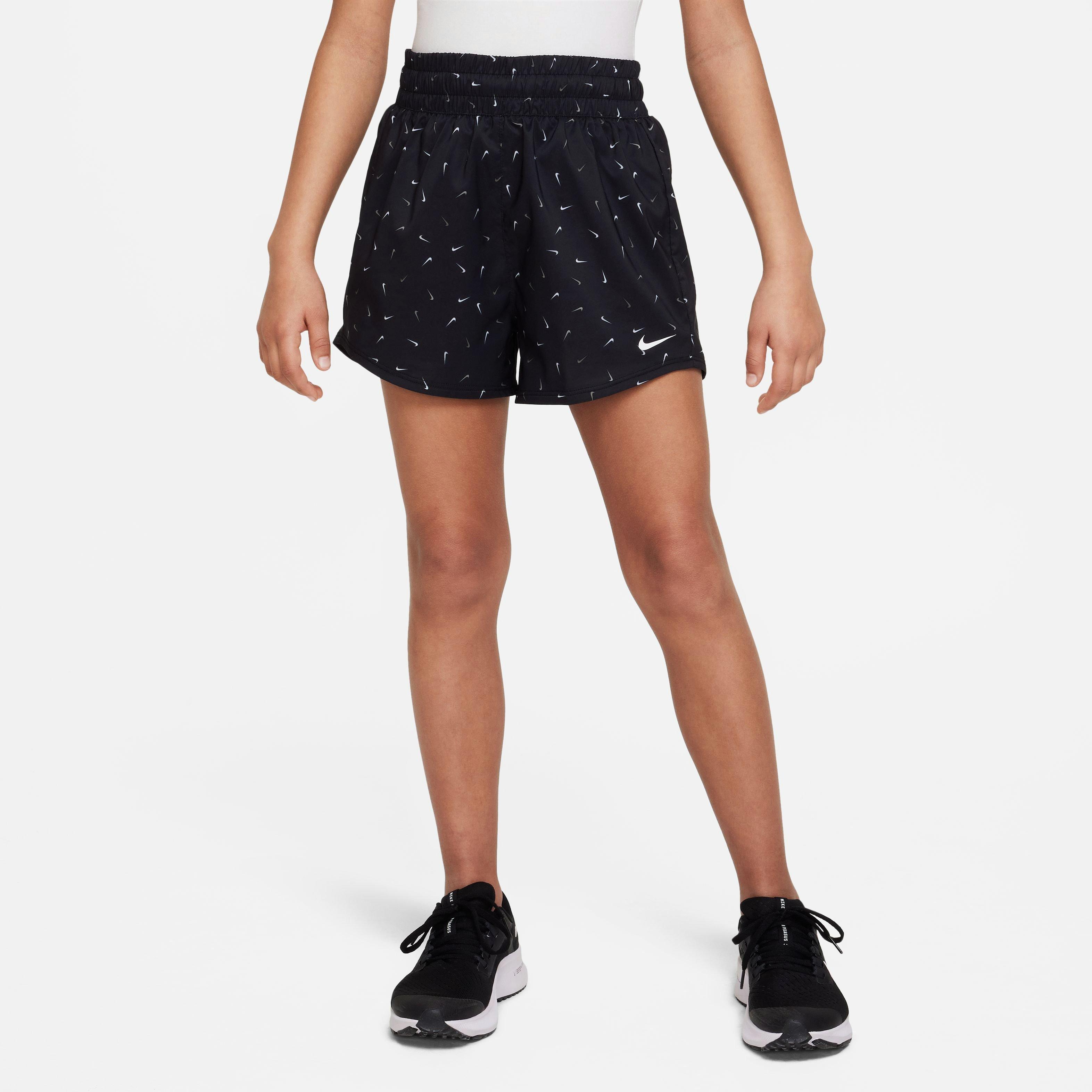Nike Big Girls' Dri-FIT One High-Waisted Swoosh All Over Print Shorts - BLACK Thumbnail View 3