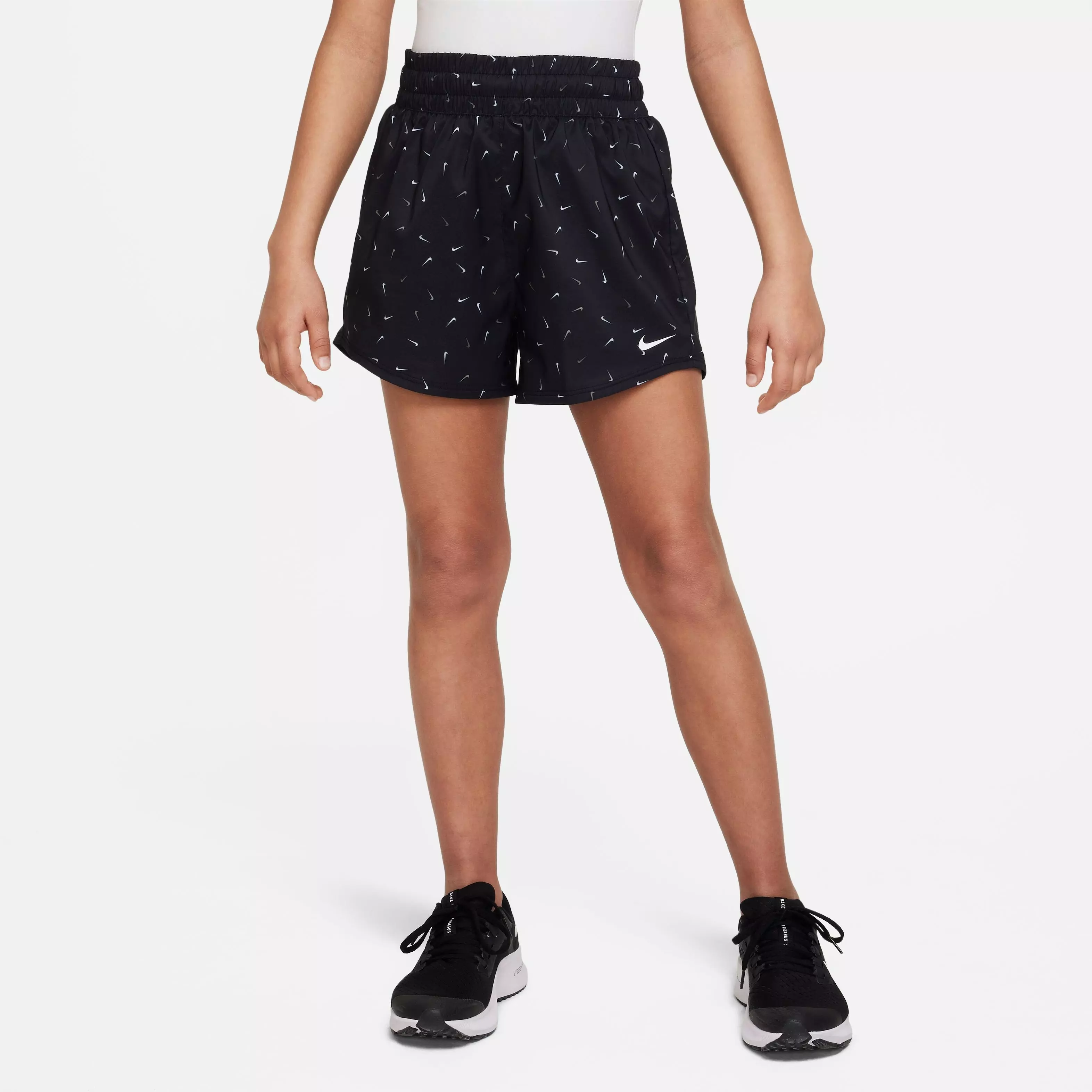 Nike Big Girls' Dri-FIT One High-Waisted Swoosh All Over Print Shorts - BLACK