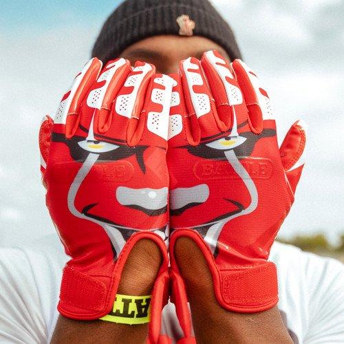 Battle Sports Clown23 Cloaked Football Receiver Gloves - RED/WHITE Thumbnail View 3