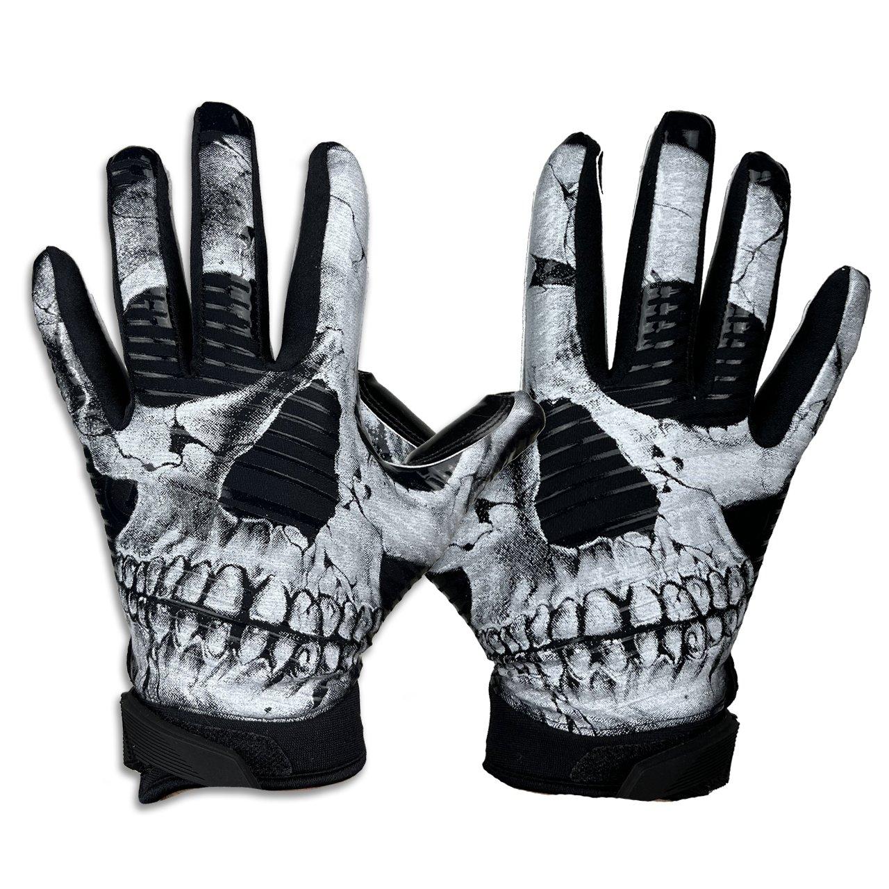 Battle Sports Skull Football Receiver Gloves - BLACK/WHITE Thumbnail View 1