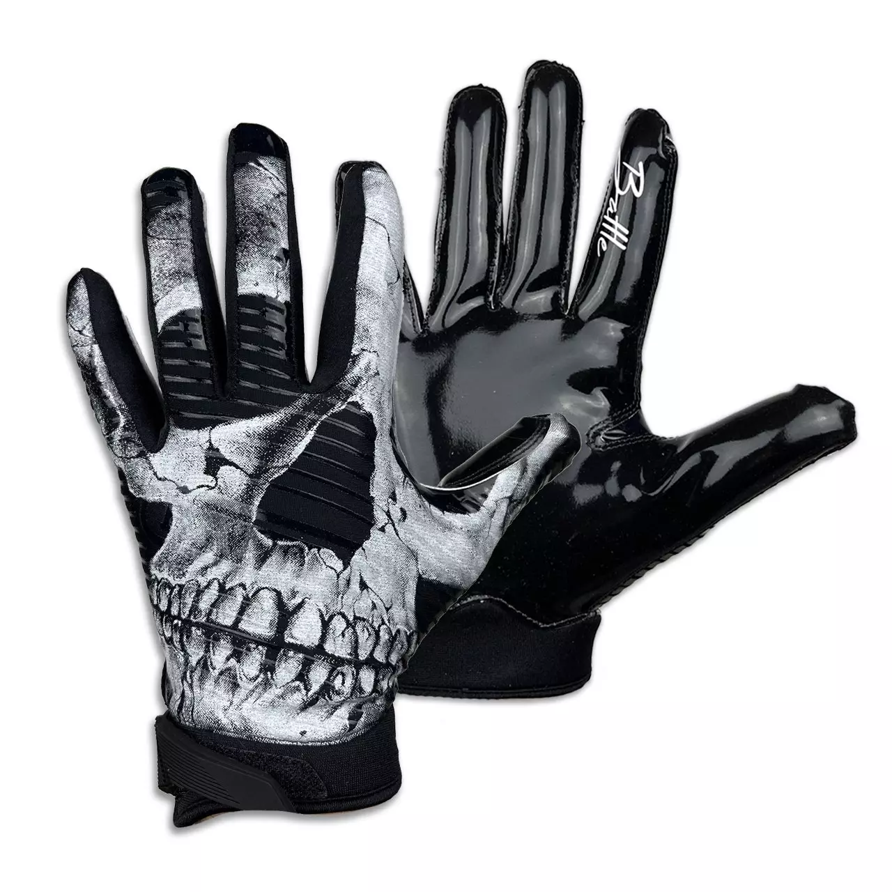 Battle Sports Skull Football Receiver Gloves - BLACK/WHITE