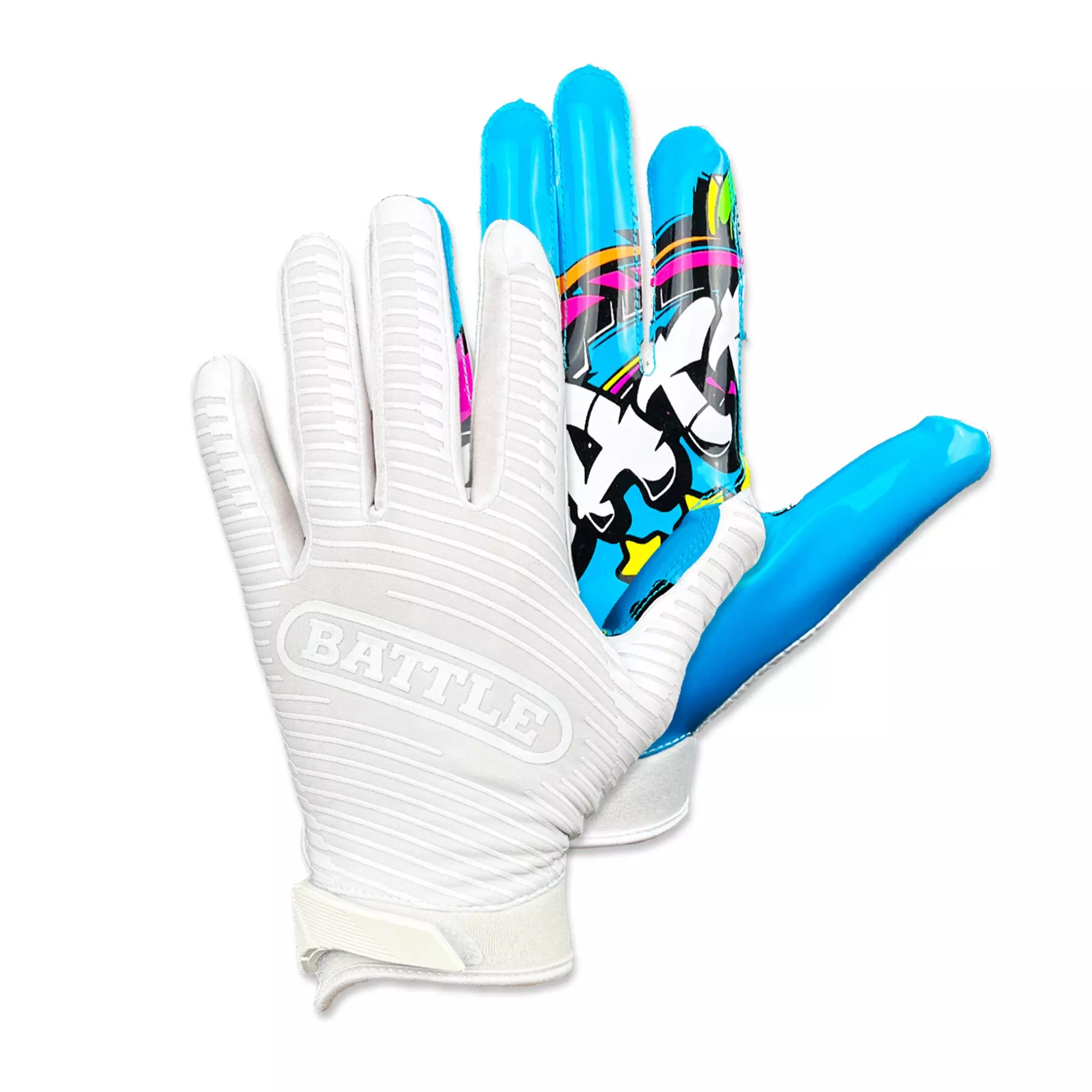 Battle Sports Youth Graffiti23 Doom Football Receiver Gloves - WHITE