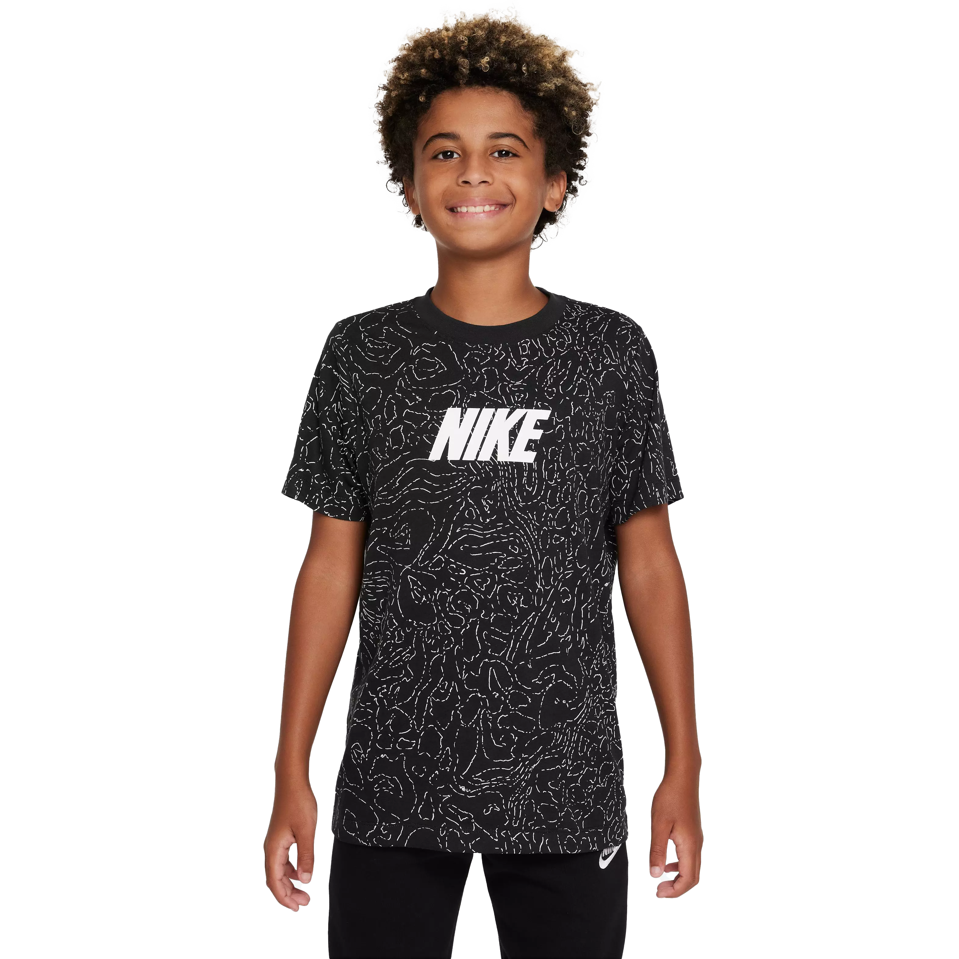 Nike Big Boys' Sportswear Club Season All Over Print Tee-Black - BLACK