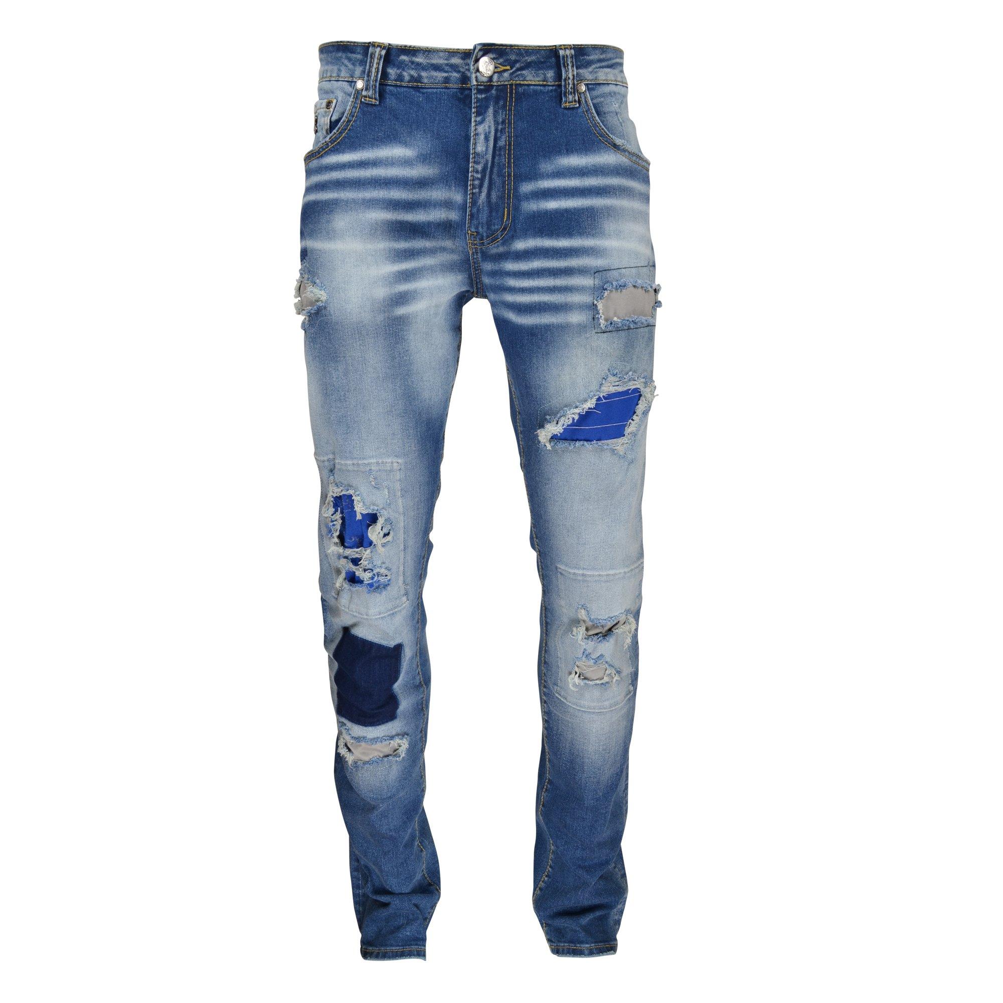 Grindhouse Men\'s Patchwork Slim Fit Medium Wash Jeans View 1