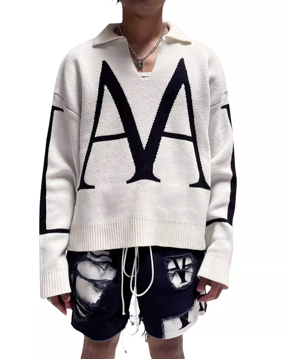 Lifted Anchors Men's Nautica Knit Jacquard Sweater - WHITE/BLACK
