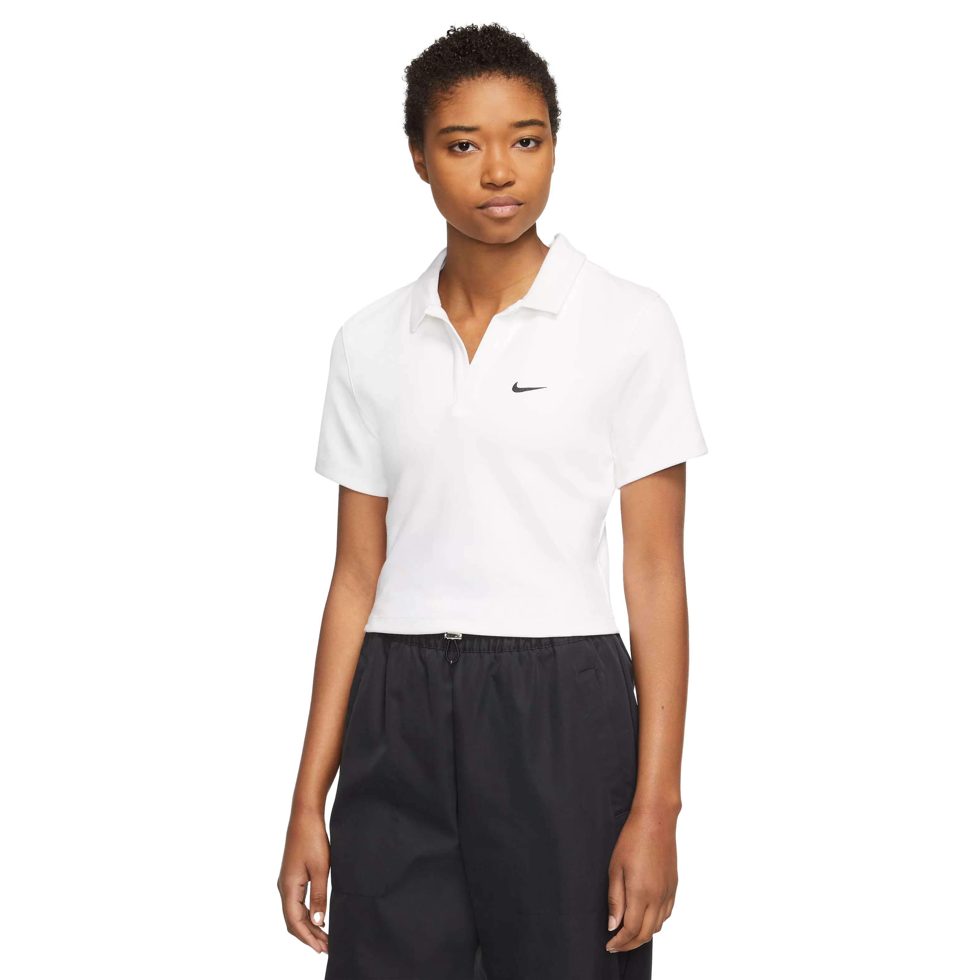 Nike Women's Sportswear Essential Short-Sleeve Polo Top-White - WHITE