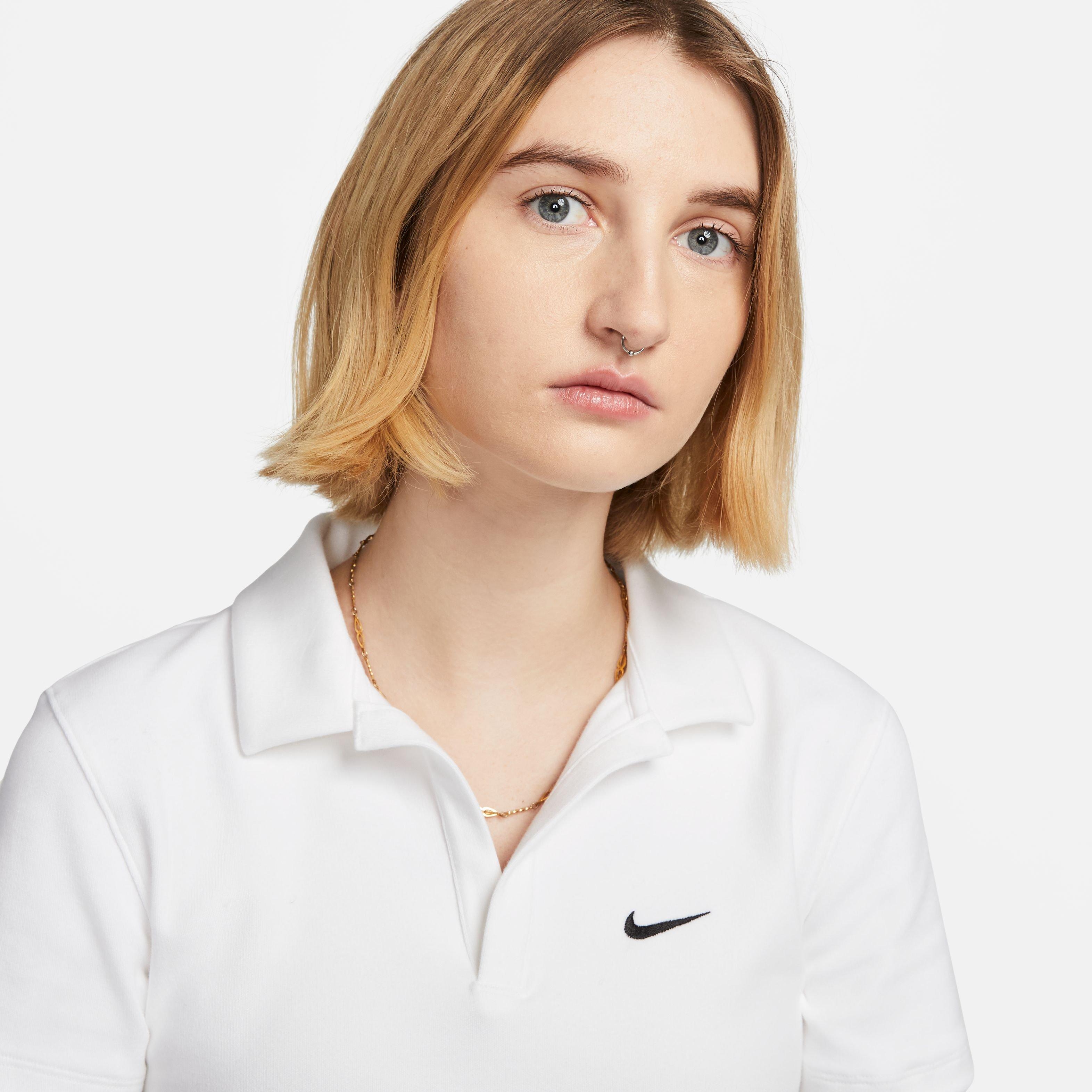 Nike Women's Sportswear Essential Short-Sleeve Polo Top-White - WHITE Thumbnail View 3