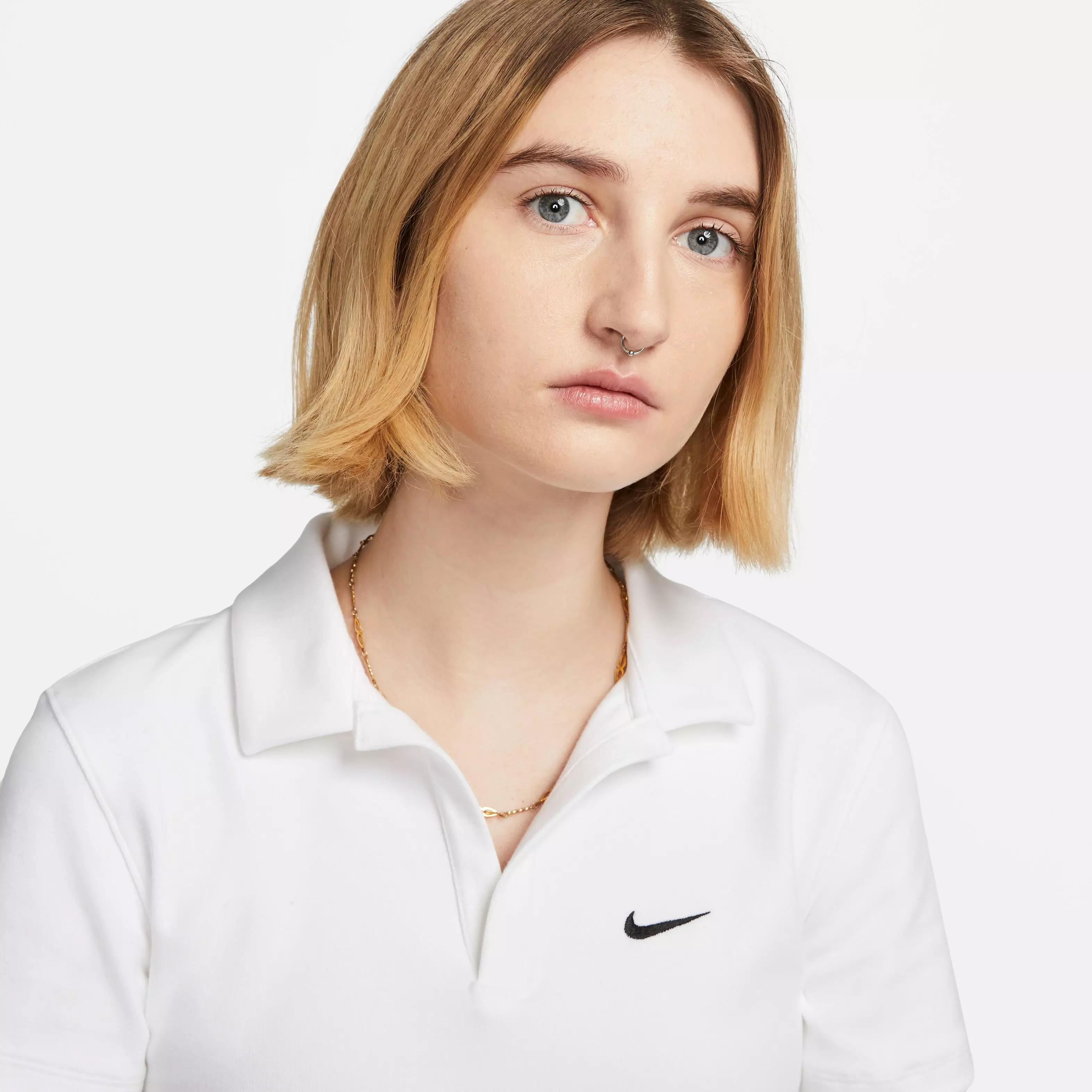 Nike Women's Sportswear Essential Short-Sleeve Polo Top-White - WHITE