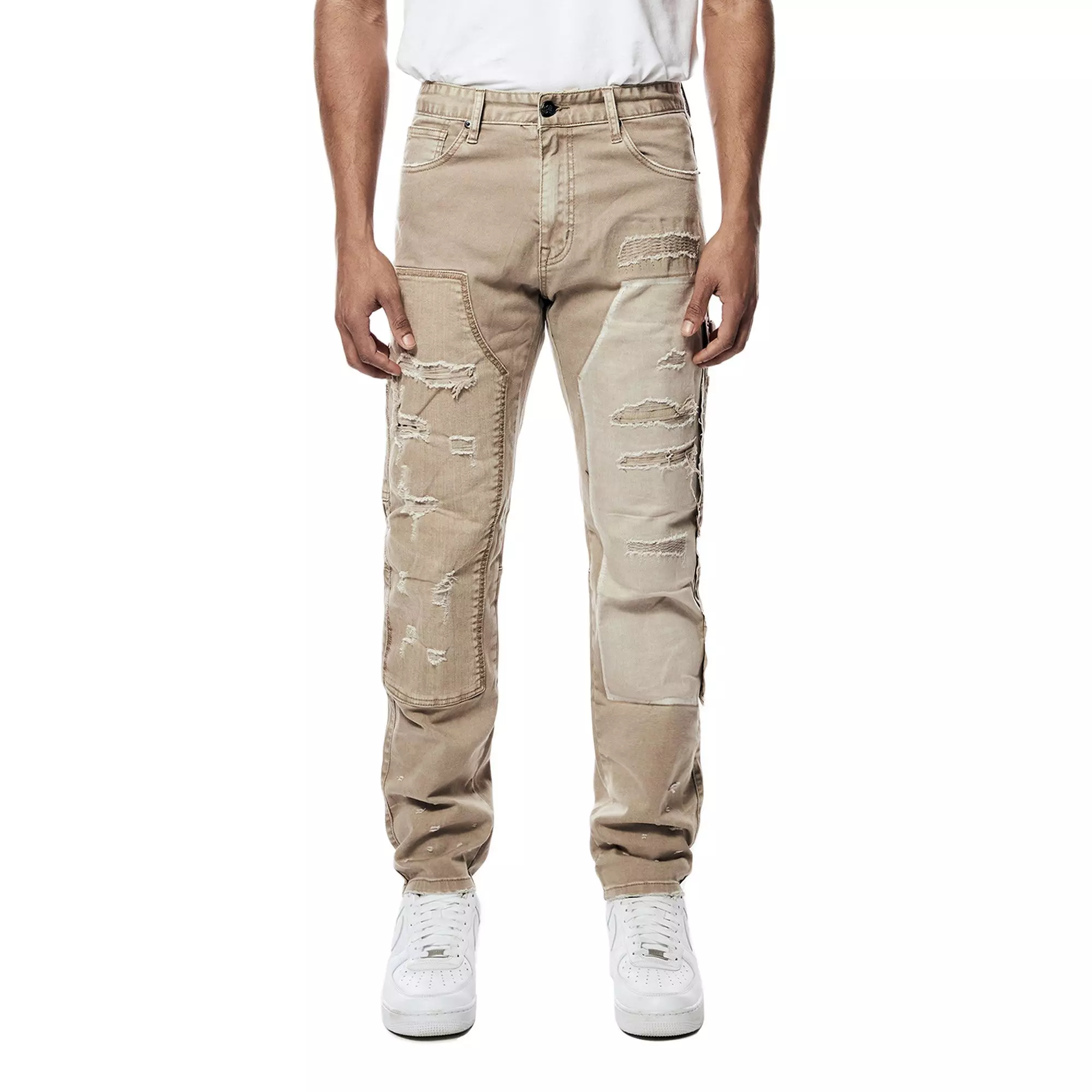 Grindhouse Men's Twill Khaki Ripped Carpenter Pants - KHAKI