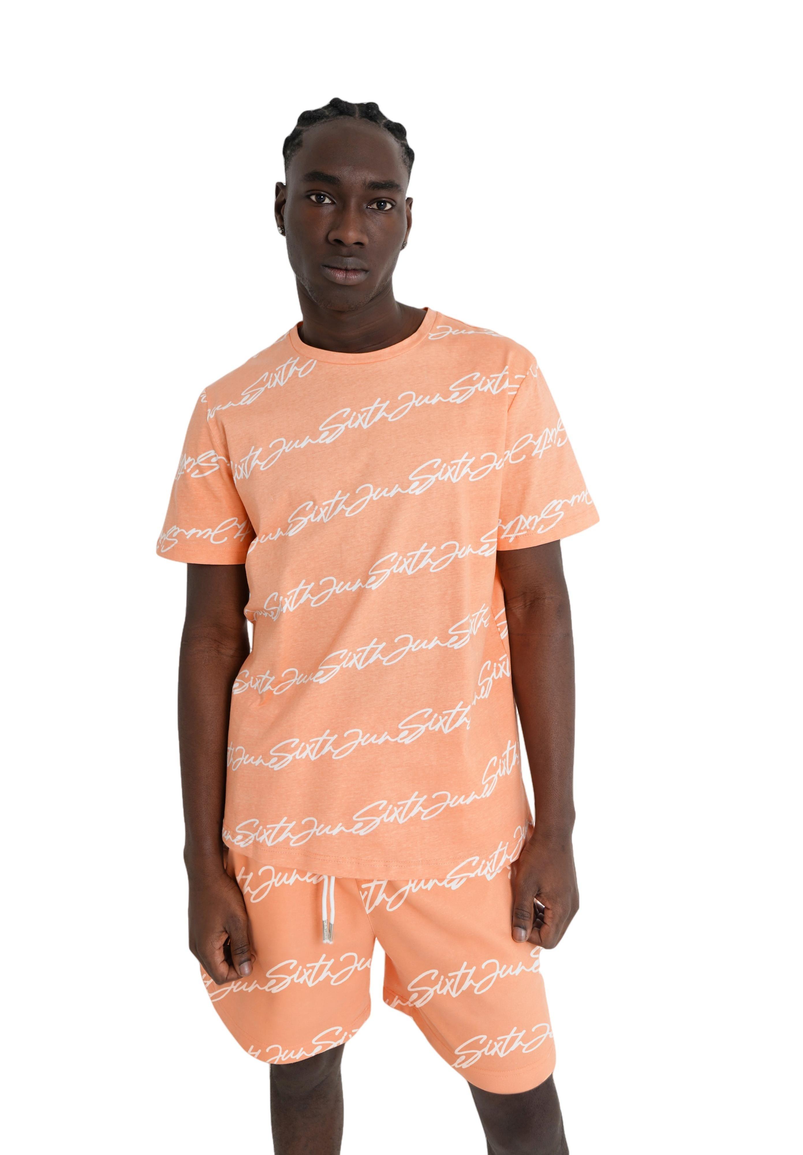 Sixth June Men's All-Over-Print Script Tee - CORAL