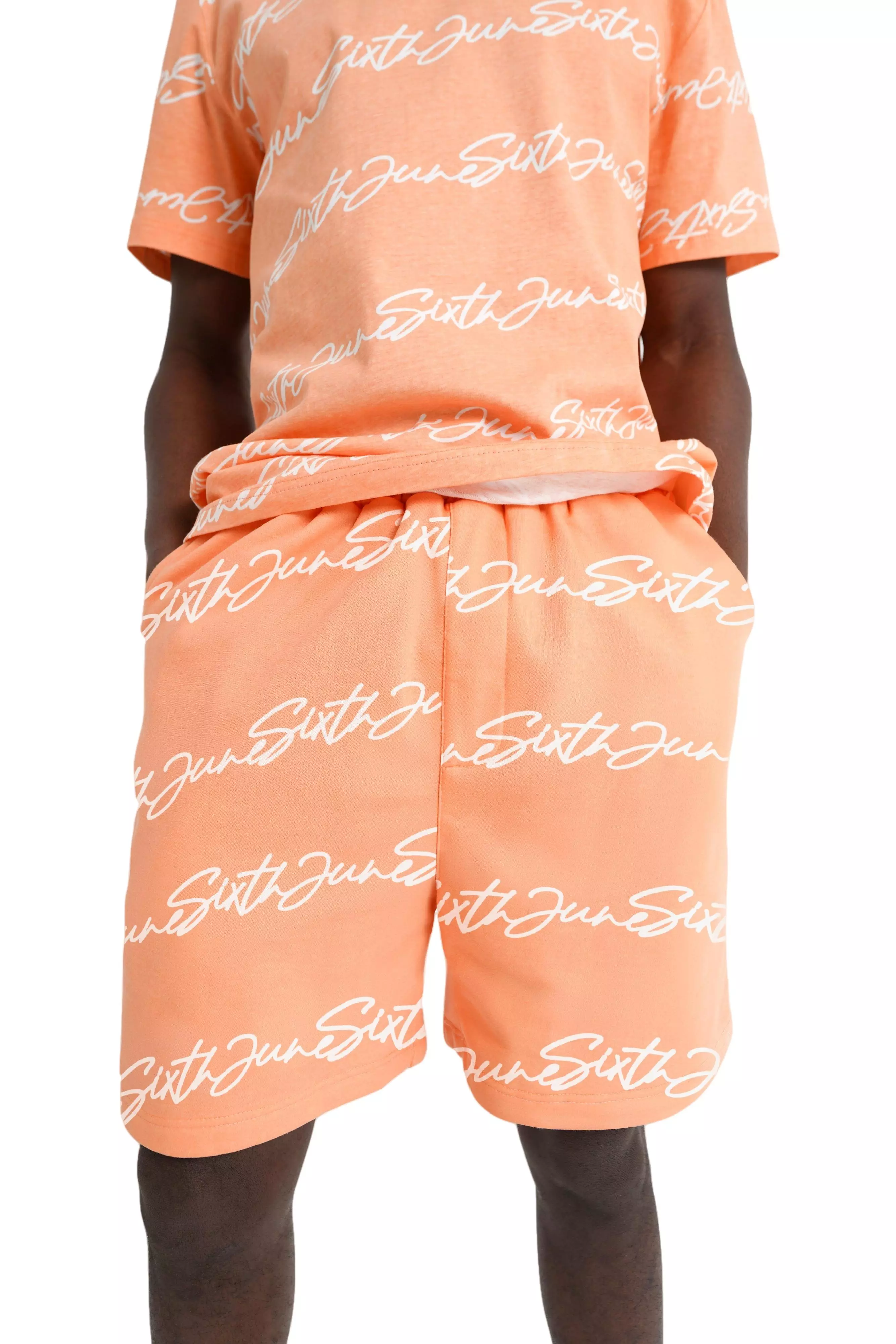 Sixth June Men's All-Over-Print Fleece Shorts - CORAL