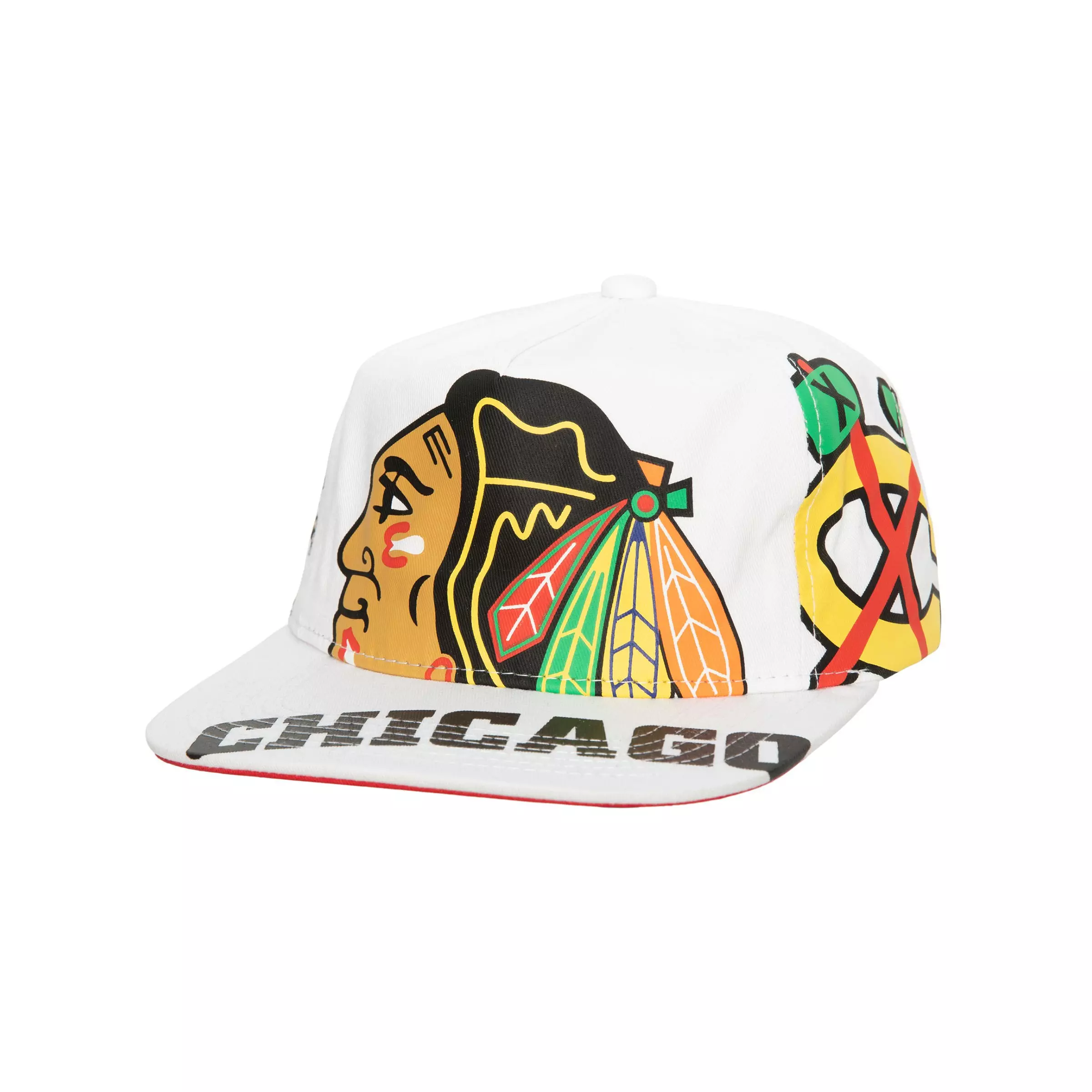 Mitchell & Ness Chicago Blackhawks In Your Face Snapback Hat-White - WHITE