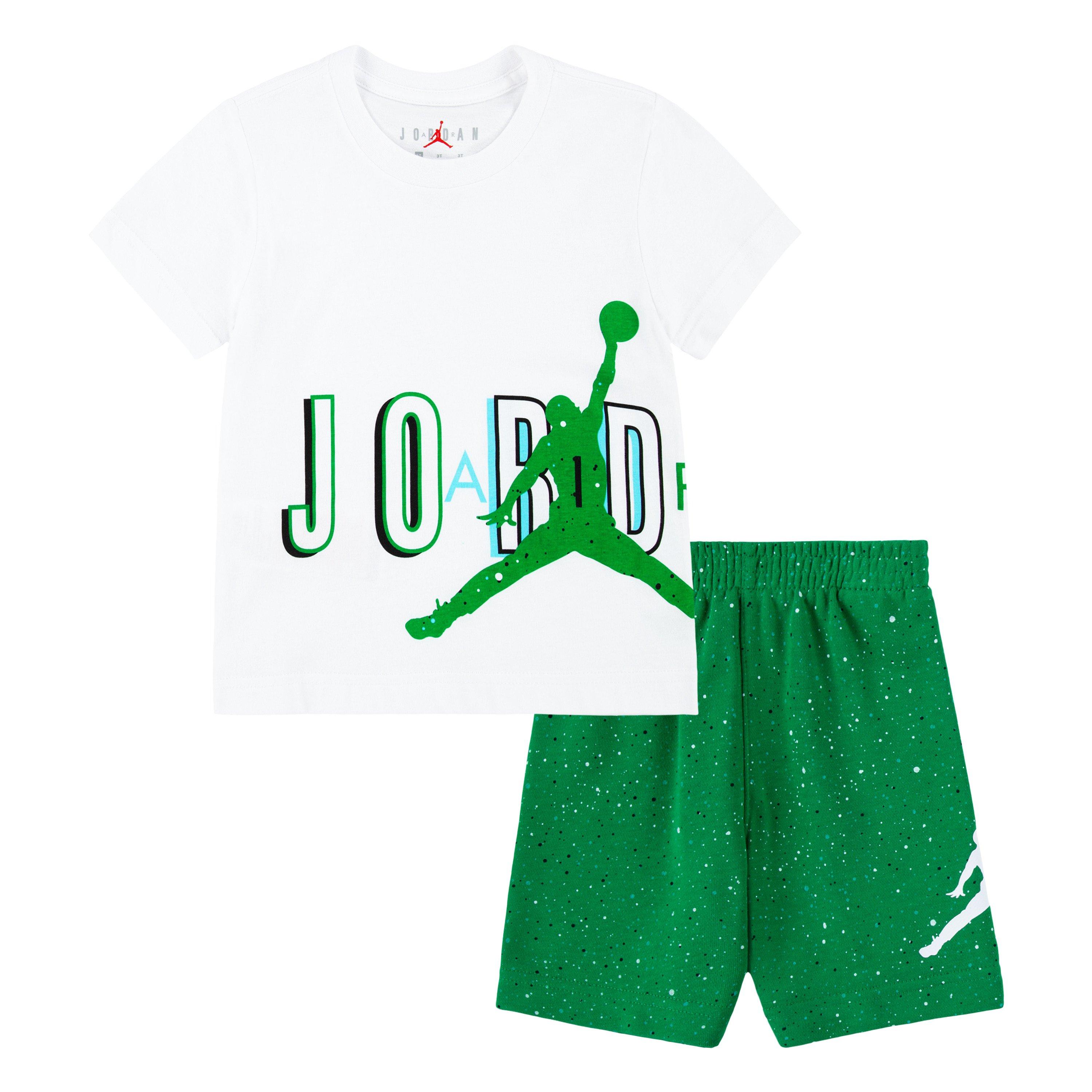 Jordan Little Boys' "Lucky Green" Speckled French Terry Short Set - White/Green - WHITE/GREEN Thumbnail View 1