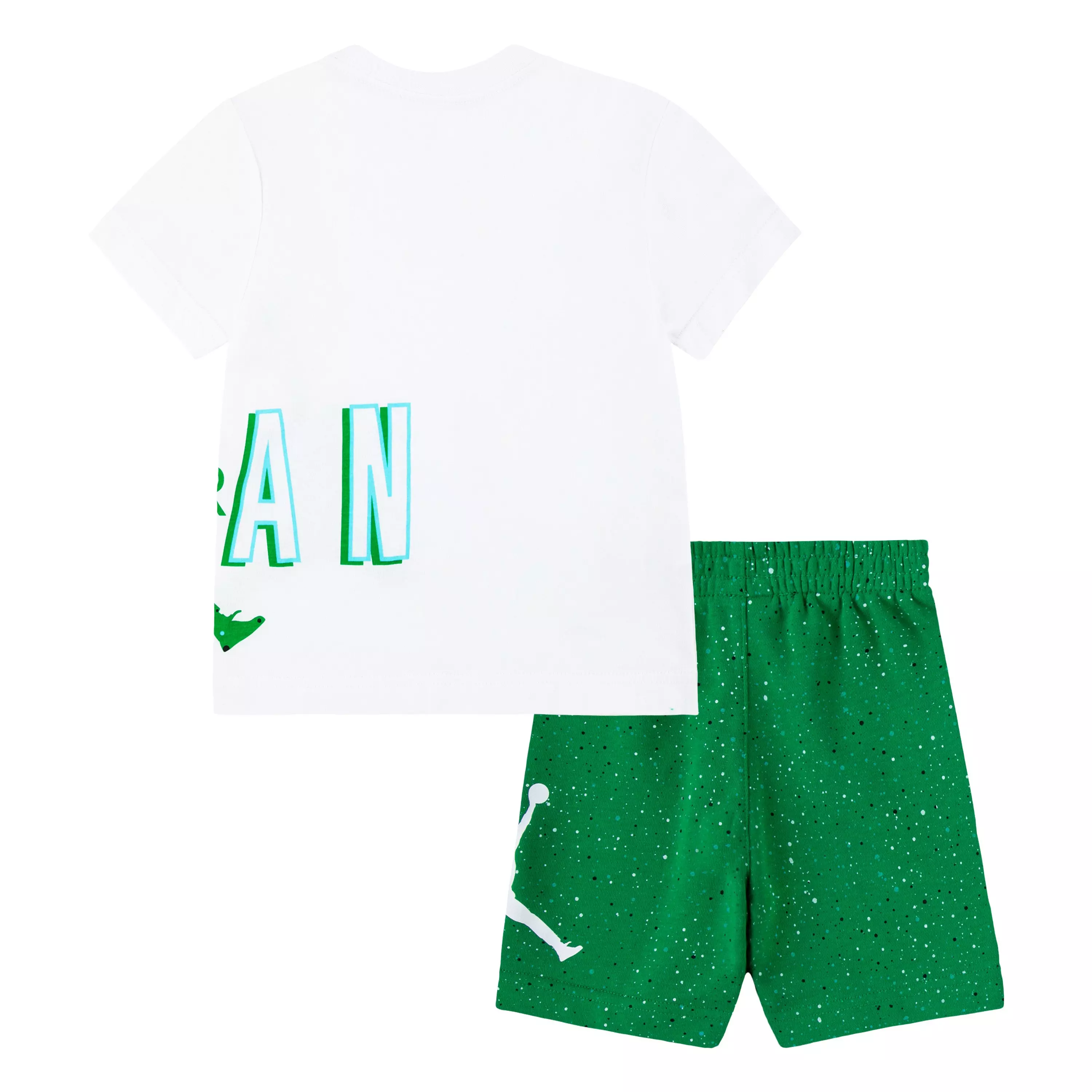 Jordan Little Boys' "Lucky Green" Speckled French Terry Short Set - White/Green - WHITE/GREEN