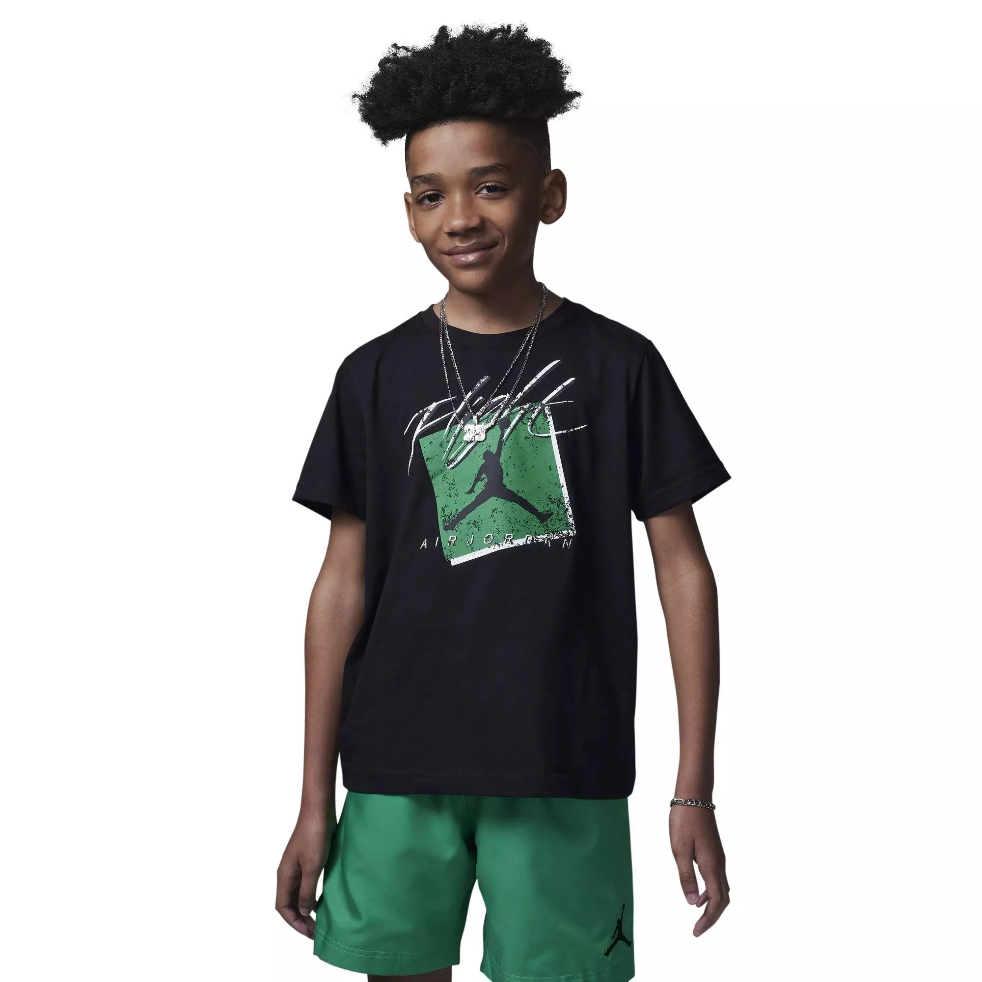 Jordan Big Boys' Faded Flight Logo Tee - BLACK/GREEN