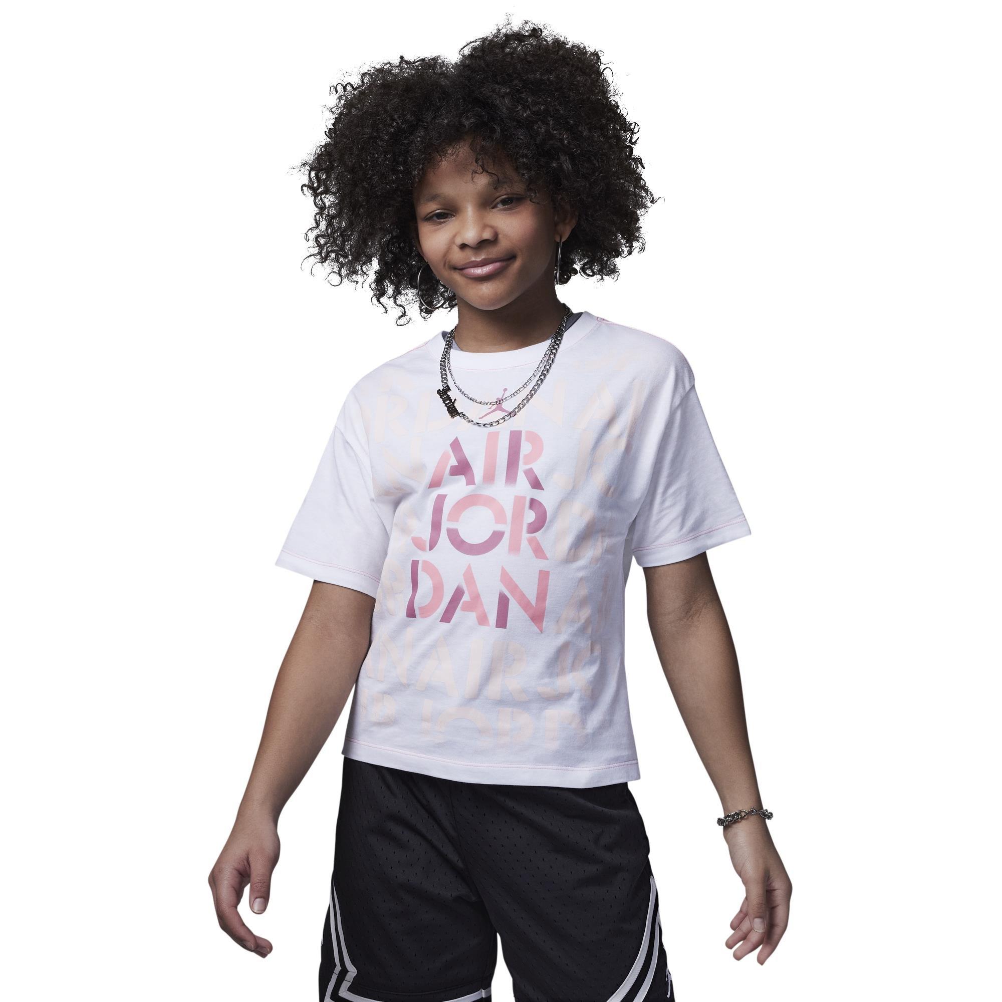 Jordan Big Girls' Focus Tee - WHITE/PINK Thumbnail View 1