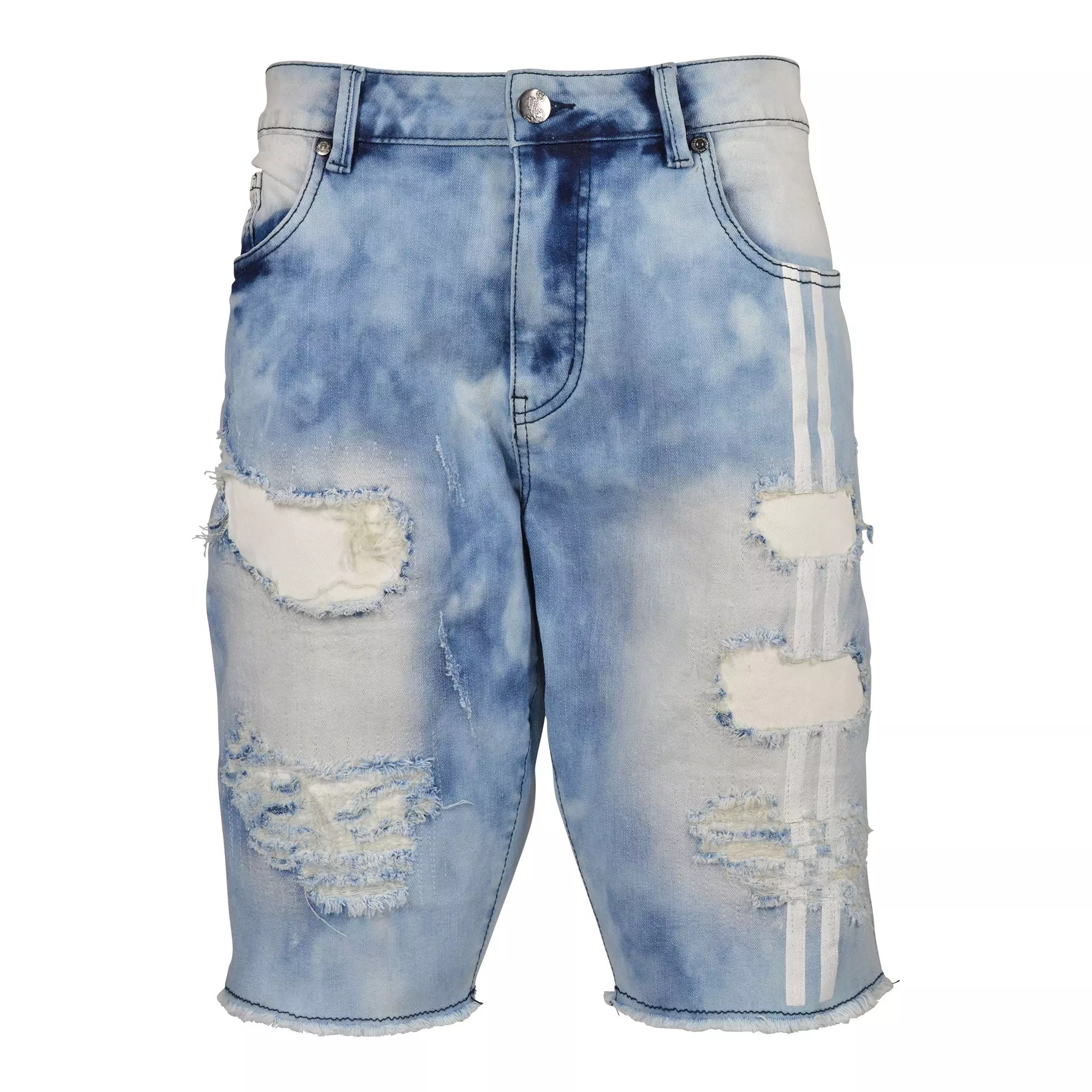 Grindhouse Men's Light Wash Rip Slim Fit Denim Shorts - BLUE