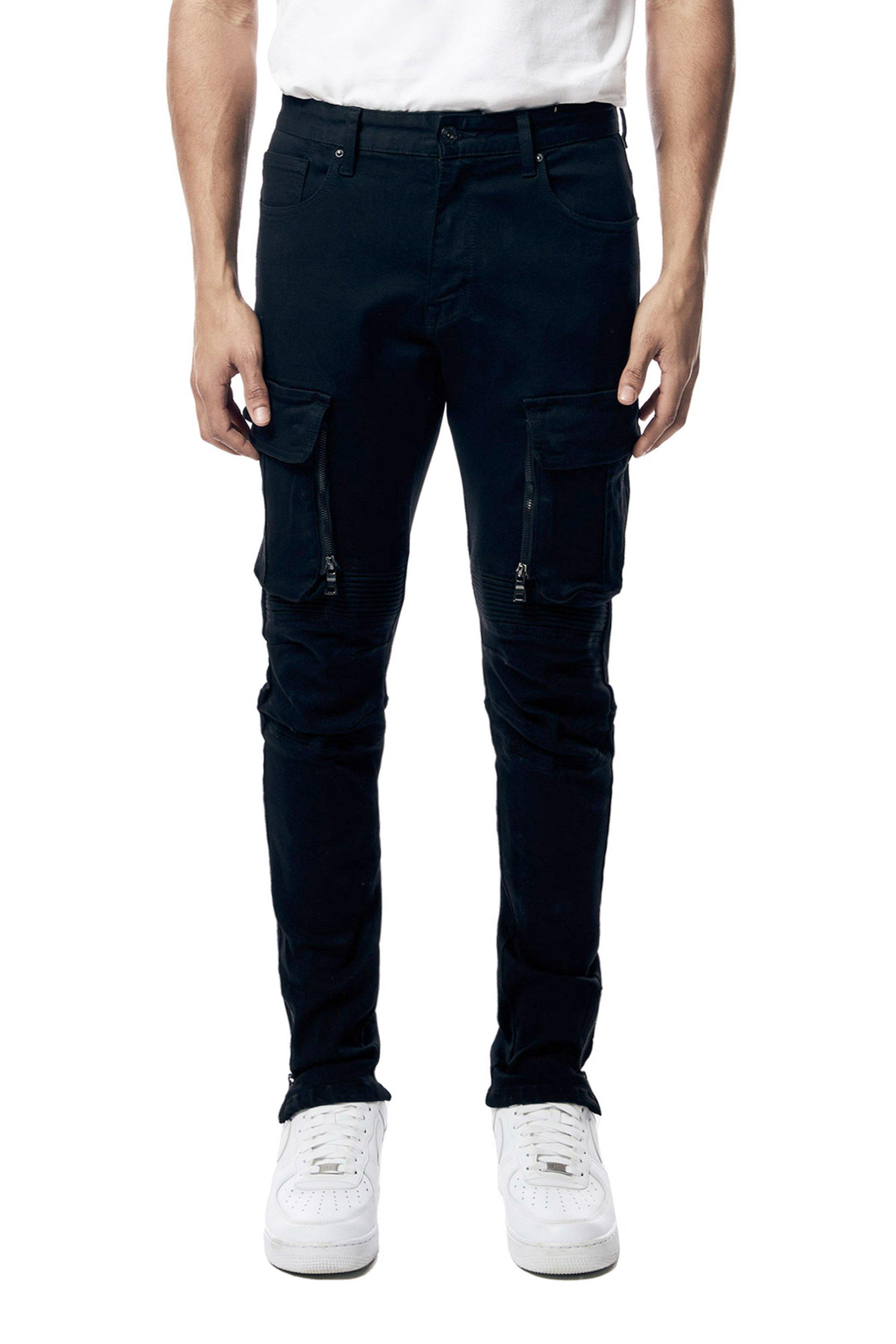 Smoke Rise Men's Slim Fit Bottom Zipper Pants - Black - BLACK Thumbnail View 1