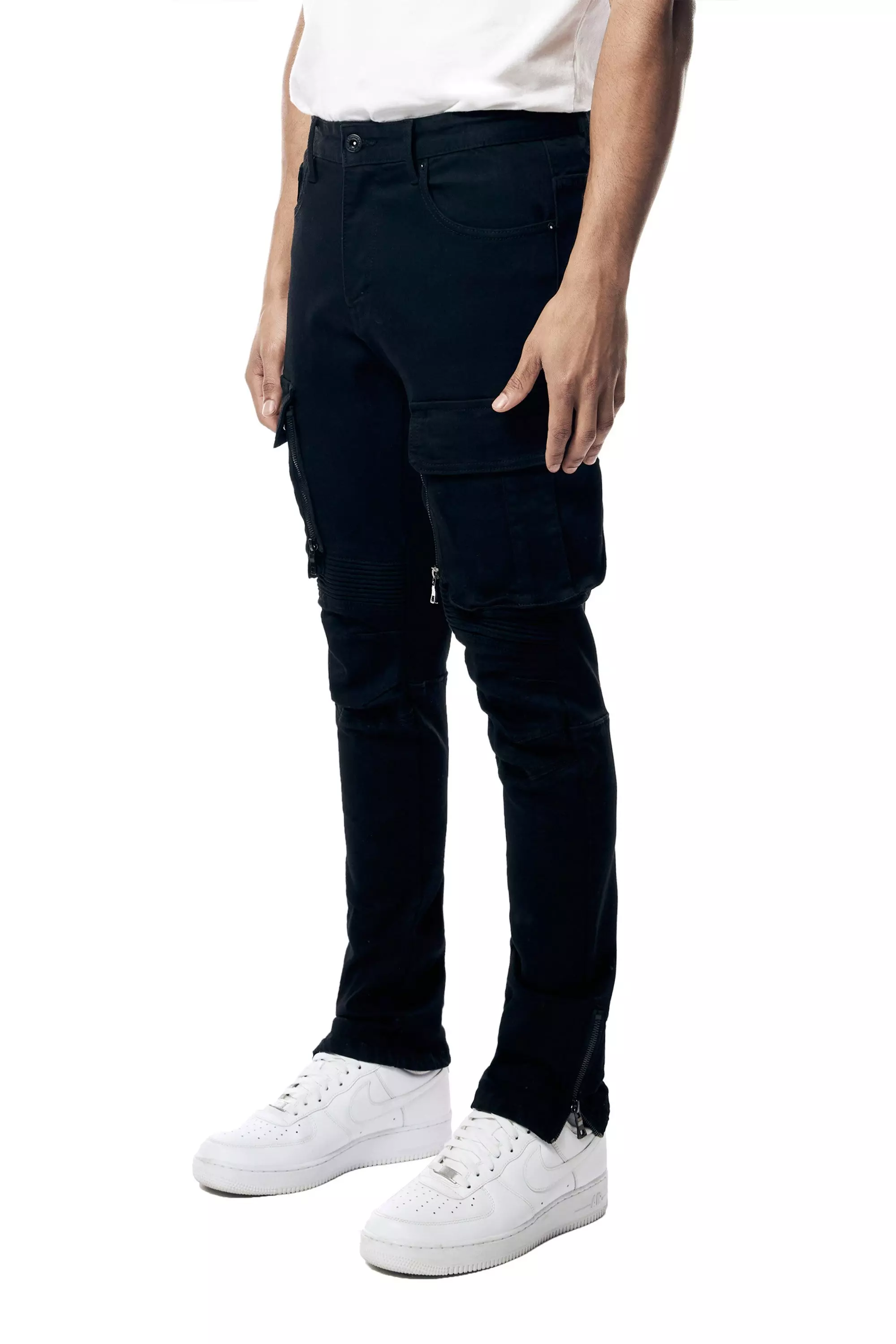 Smoke Rise Men's Slim Fit Bottom Zipper Pants - Black - BLACK