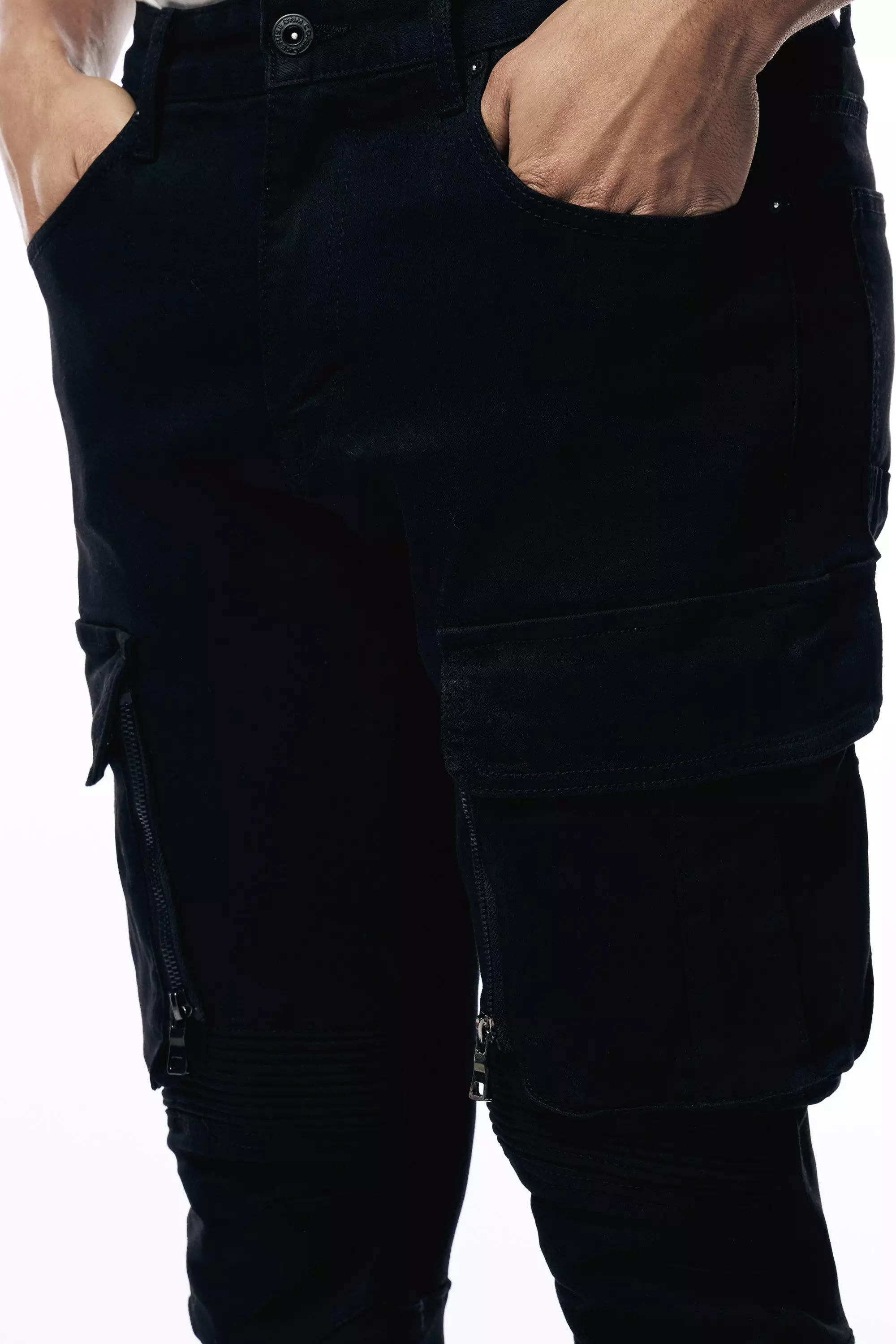 Smoke Rise Men's Slim Fit Bottom Zipper Pants - Black - BLACK