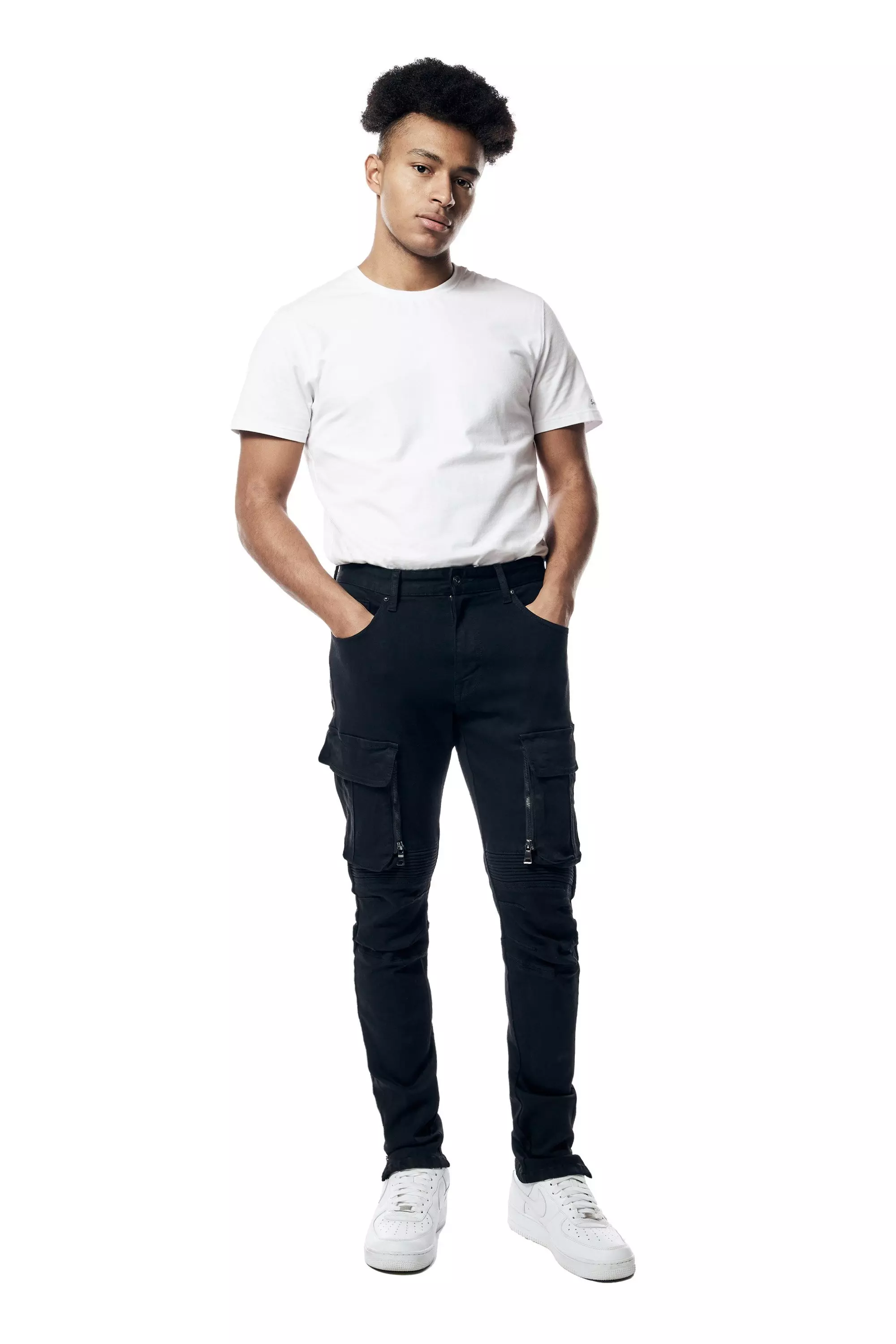 Smoke Rise Men's Slim Fit Bottom Zipper Pants - Black - BLACK