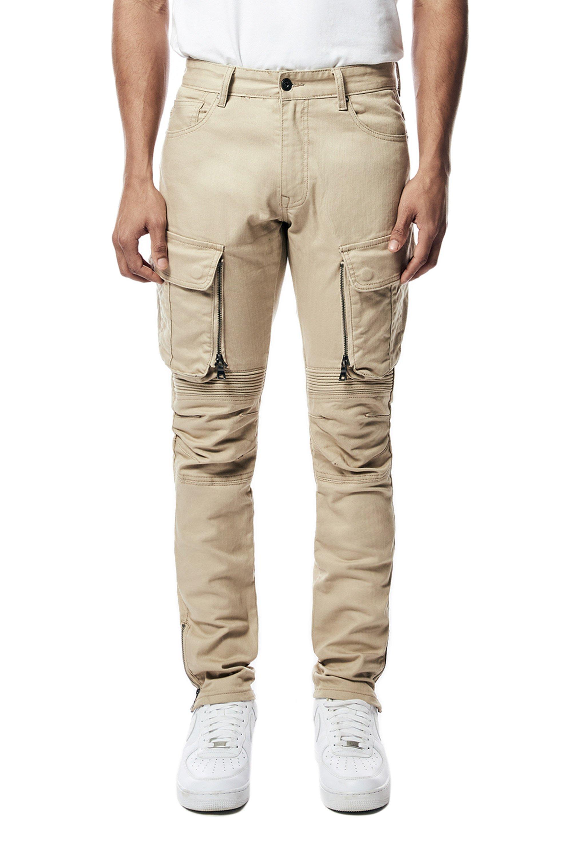 Smoke Rise Men's Slim Fit Bottom Zipper Pants - Khaki - KHAKI Thumbnail View 1